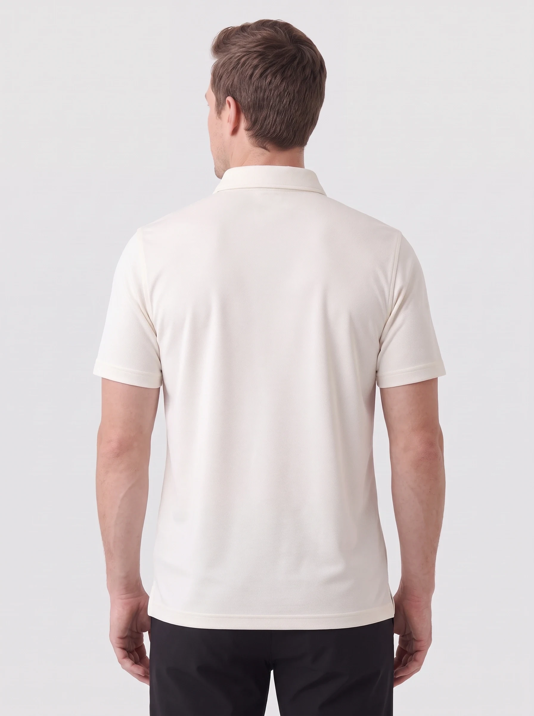 Ivory Pique Club Polo, men solid polos, back view