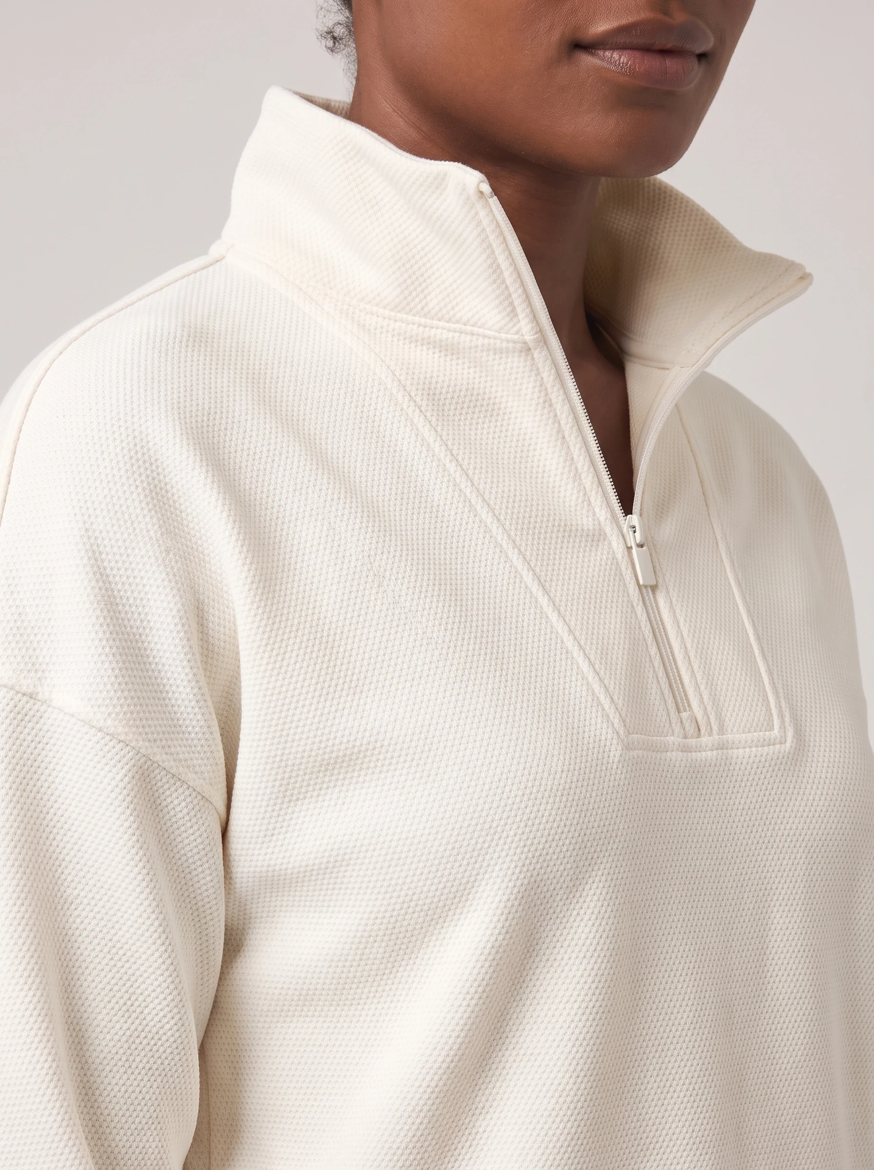 Ivory Funnel Neck Midlayer, women zip tops & midlayers, Funnel collar and textured knit detail