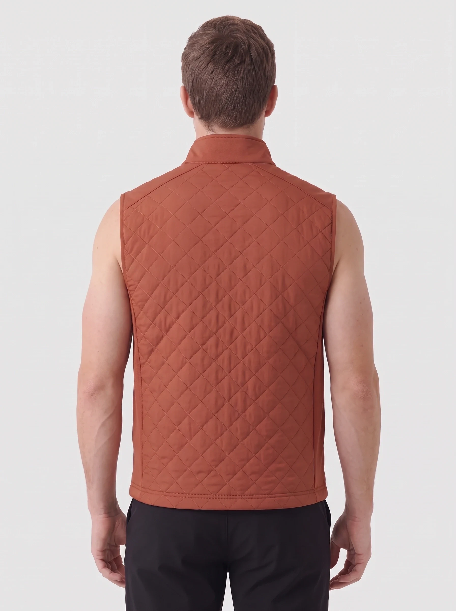 Rust Diamond Quilt Golf Vest, men outerwear, back view