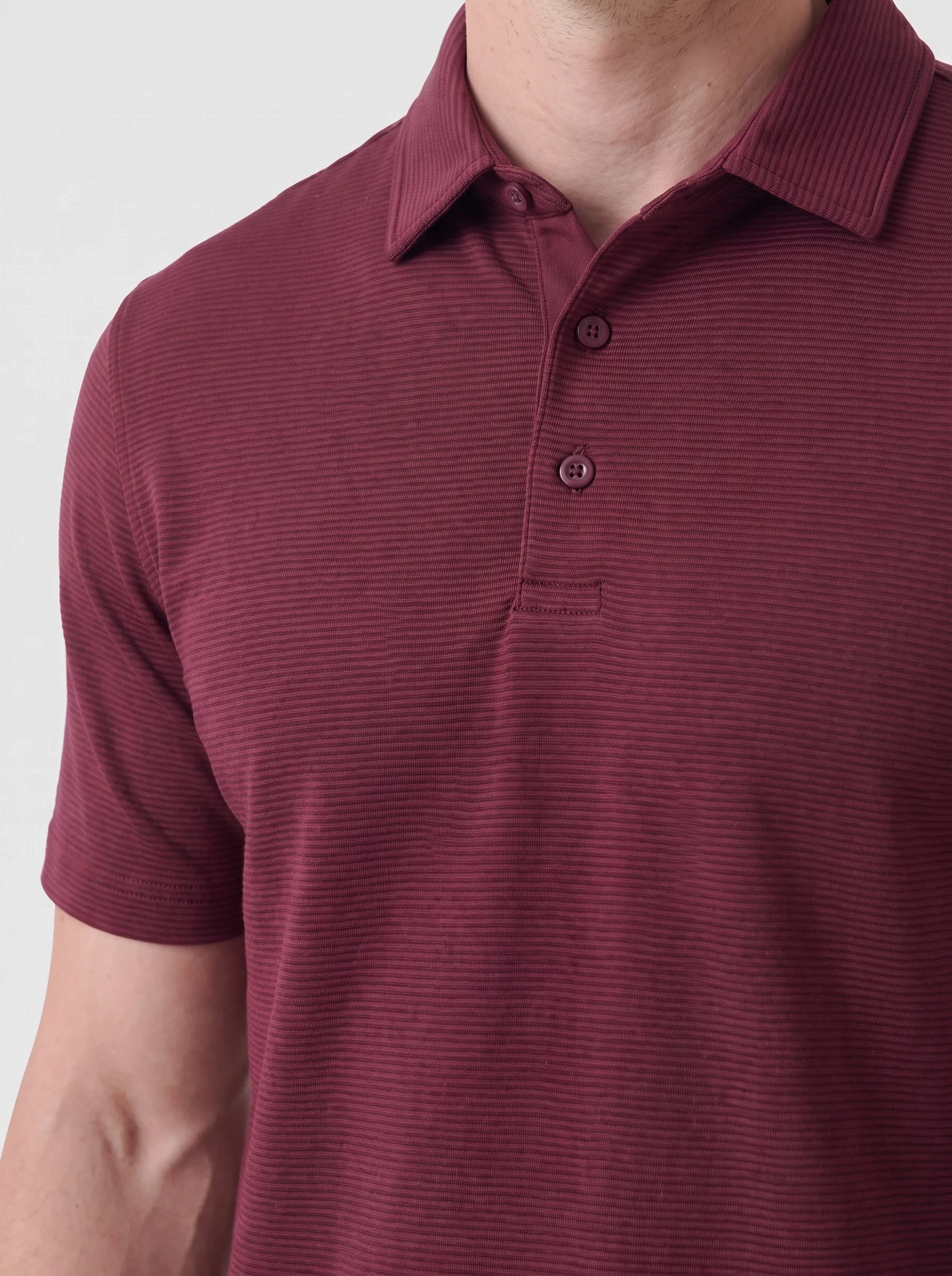 Burgundy Ottoman Stripe Polo, men solid polos, Ottoman knit ridges and two-button placket detail