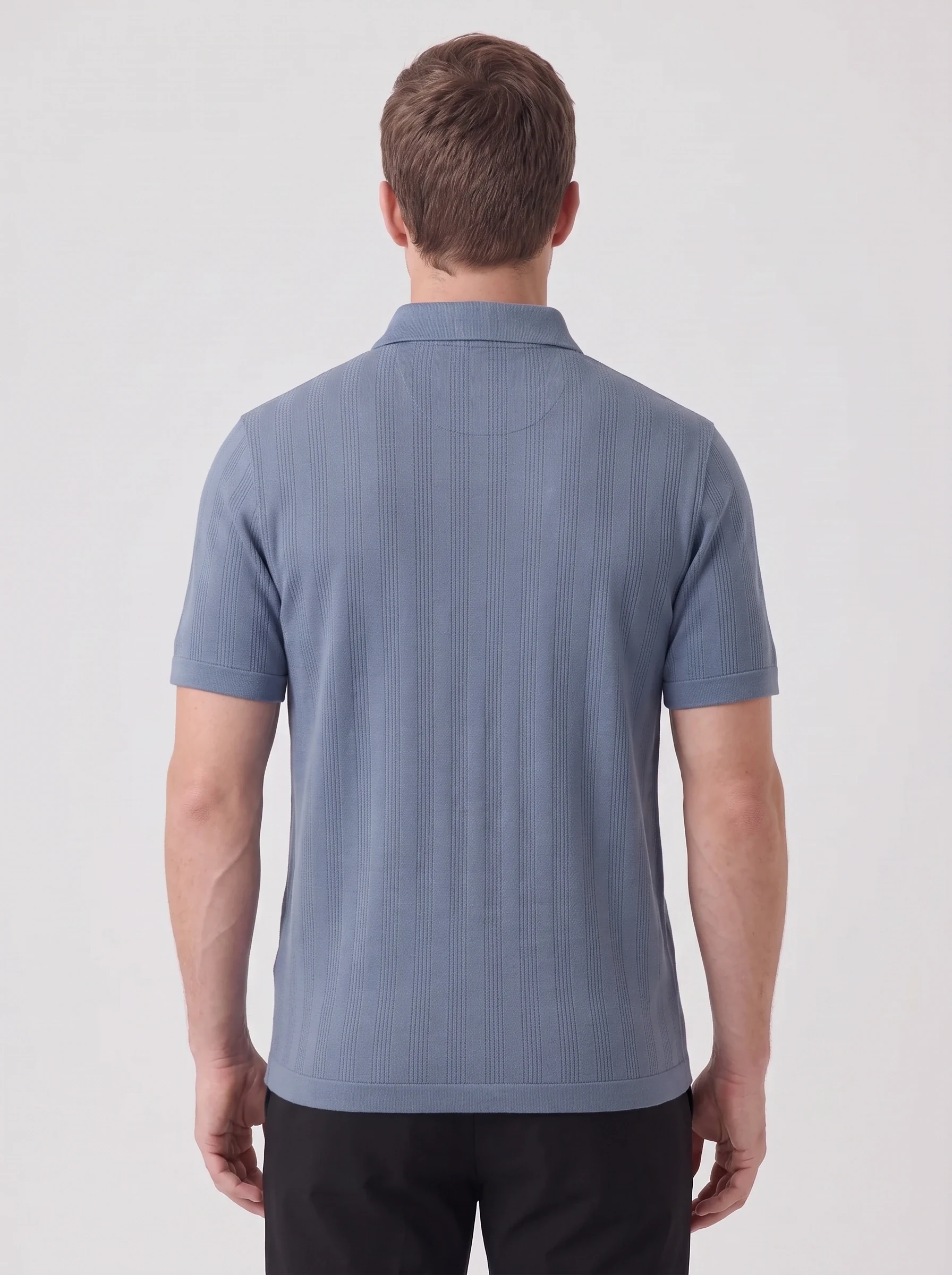 Slate Jacquard Knit Polo, men solid polos, back view