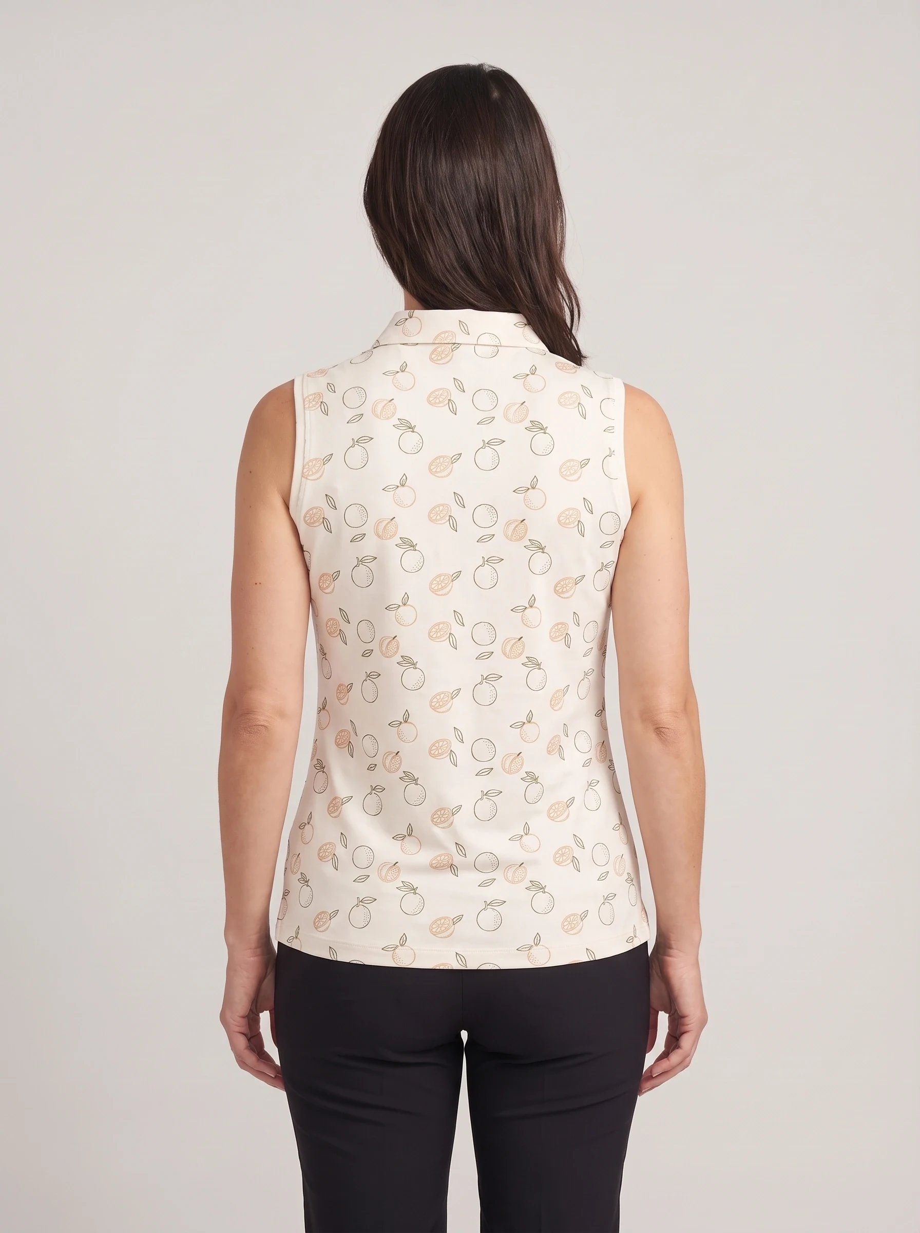 Cream Citrus Sketch Polo, women printed polos, back view