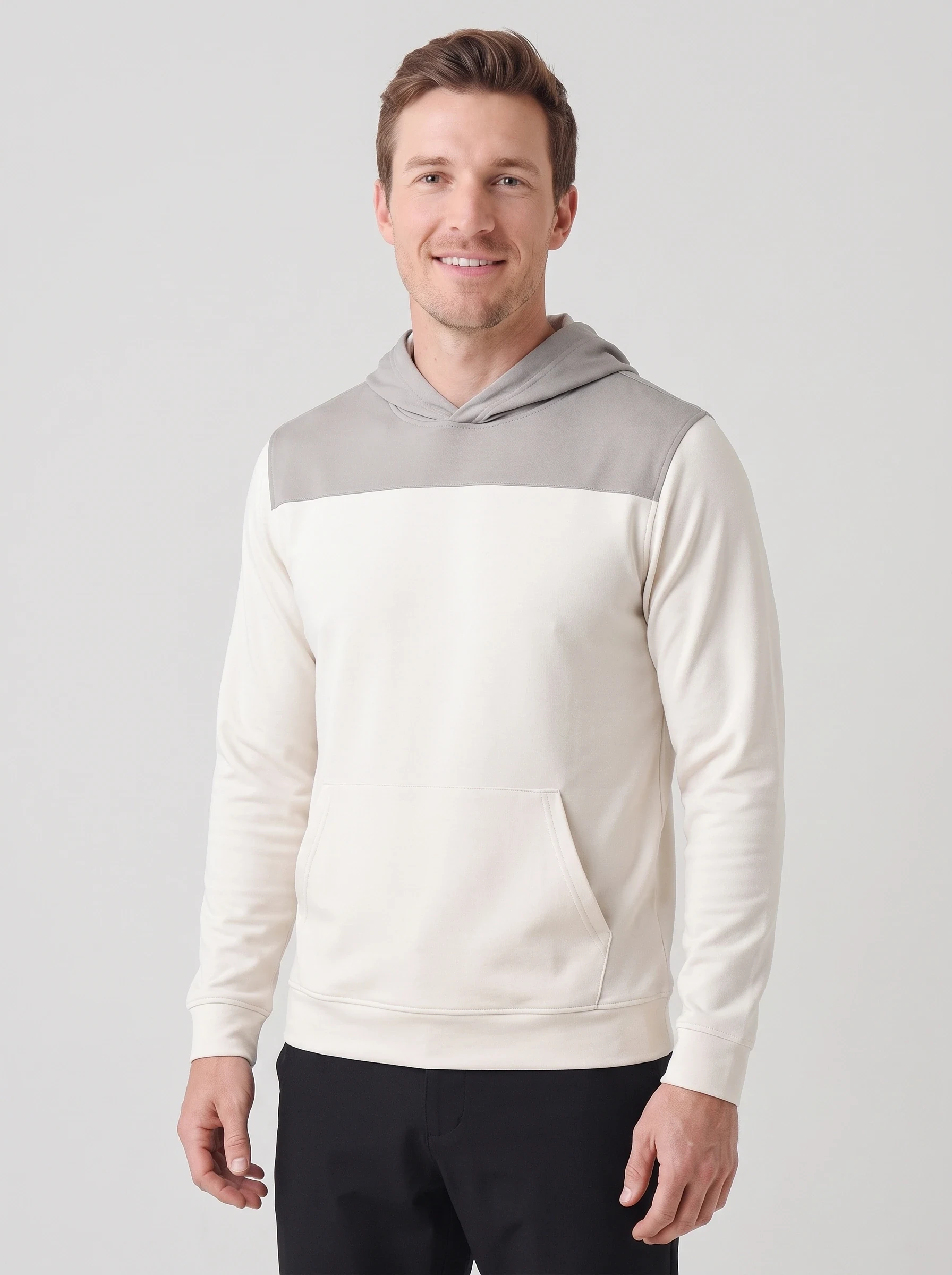 Ivory Shoulder Block Hoodie, men hoodies, front view