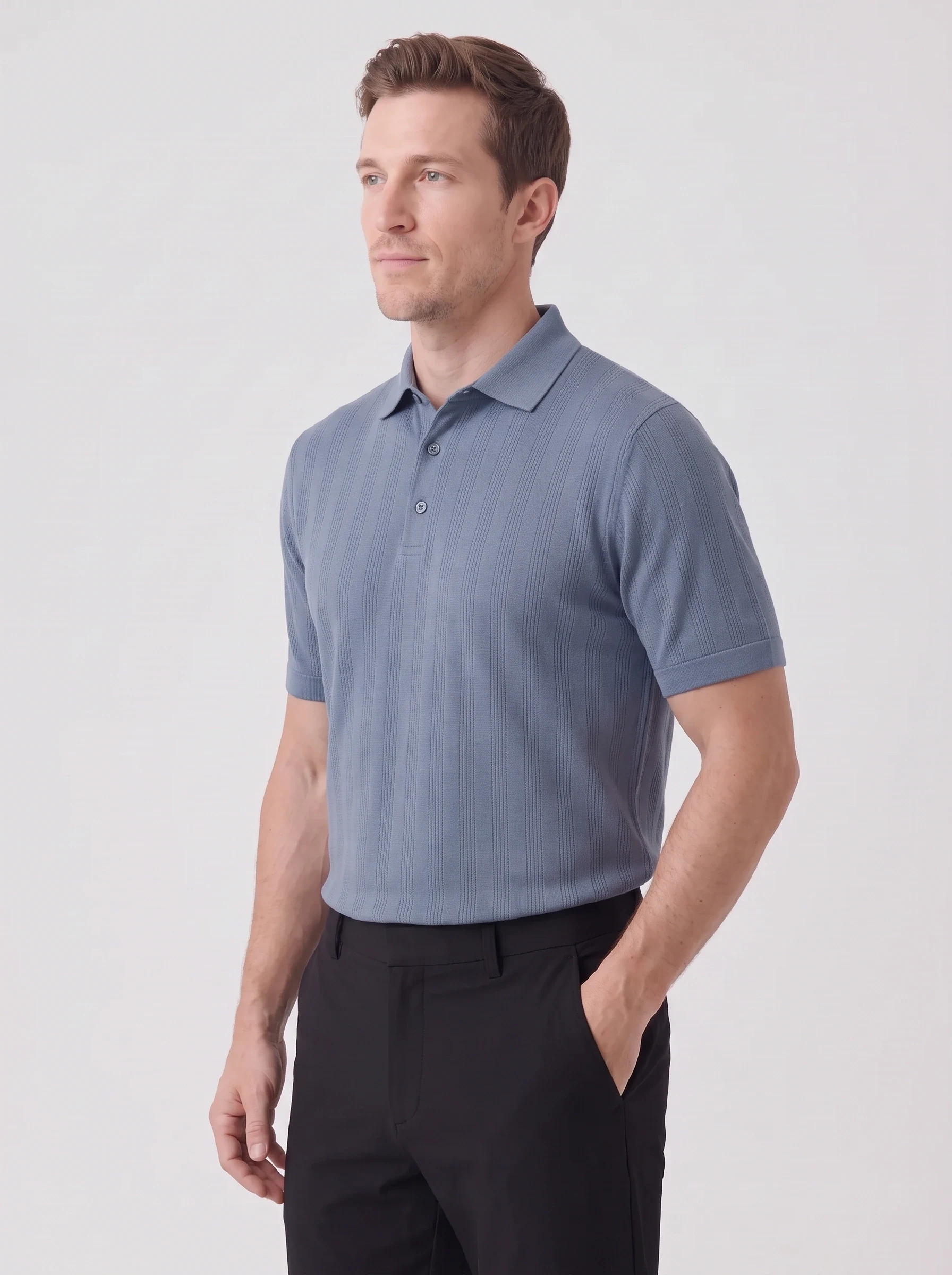 Slate Jacquard Knit Polo, men solid polos, side view