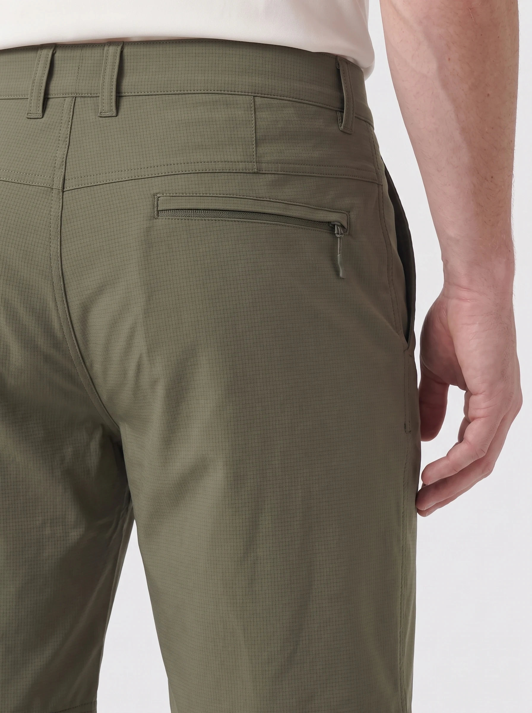 Olive Micro Texture Golf Short, men shorts, Fine woven grid and rear zipper detail