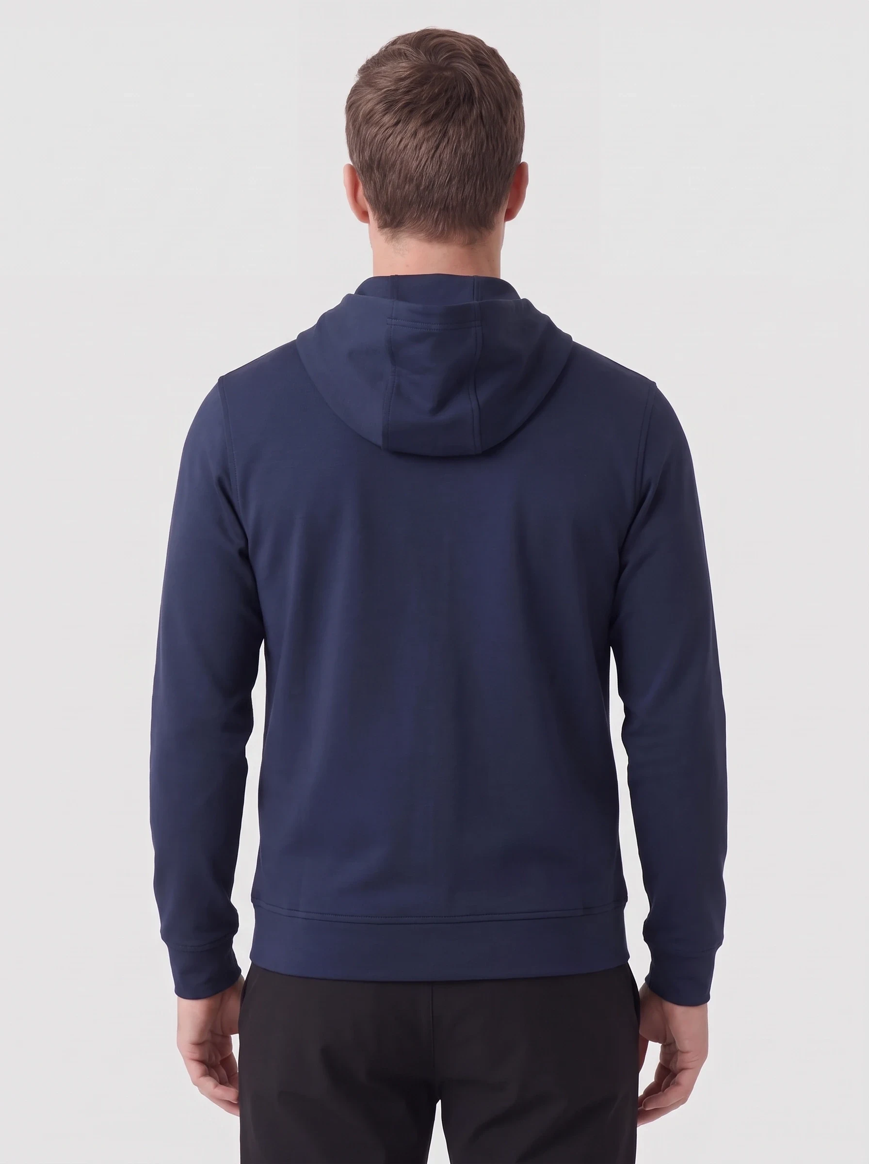 Navy Full Zip Travel Hoodie, men hoodies, back view
