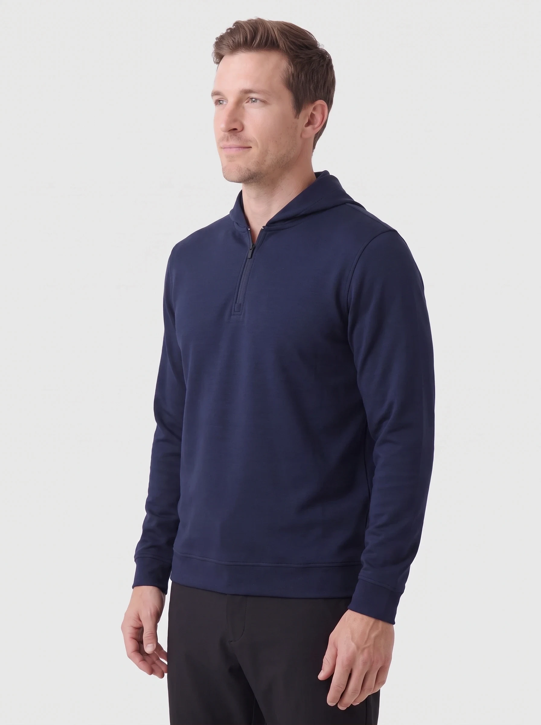 Navy Double Knit Shawl Zip, men zip tops & midlayers, side view