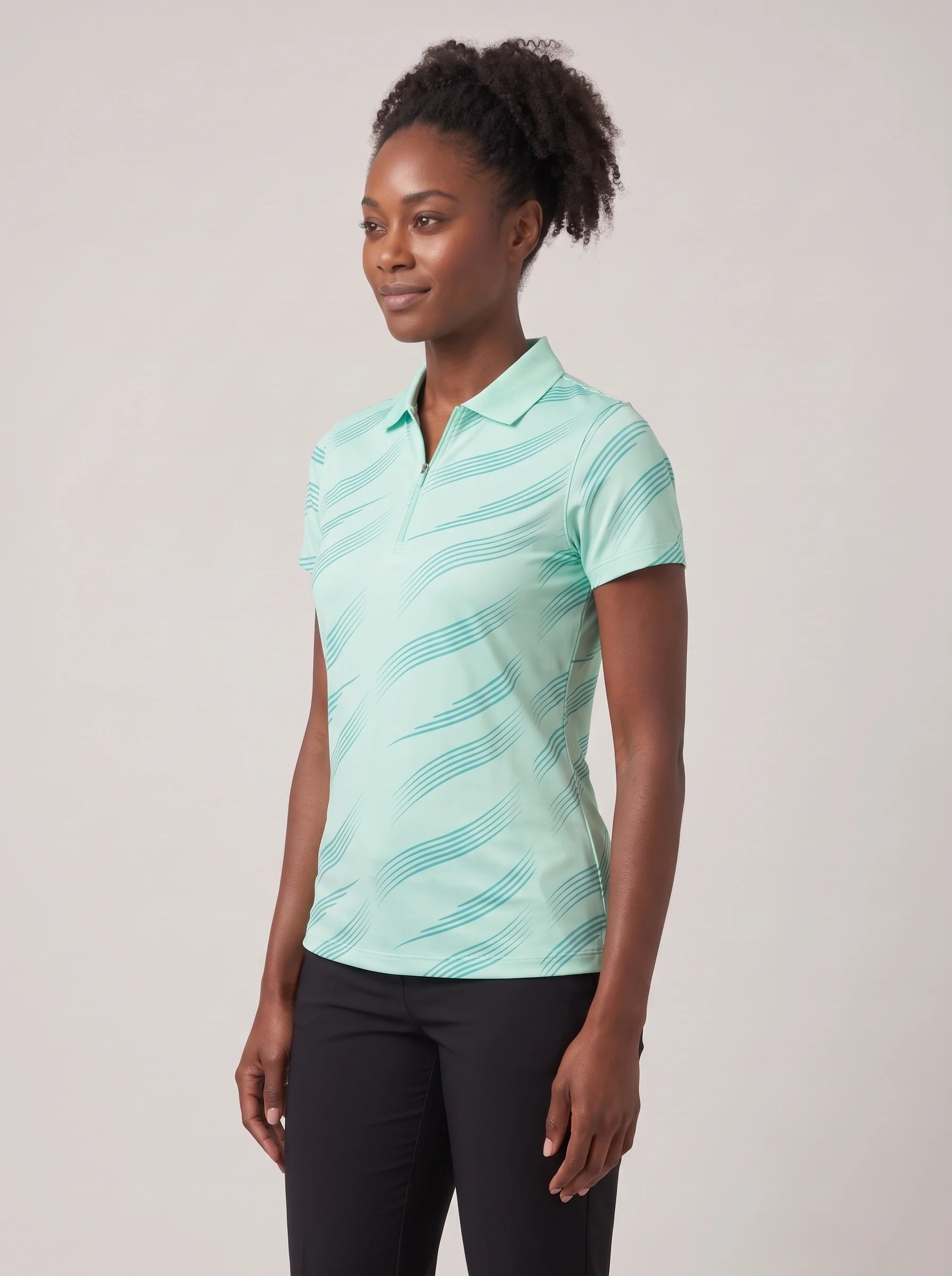 Mint Wave Zip Polo, women printed polos, side view