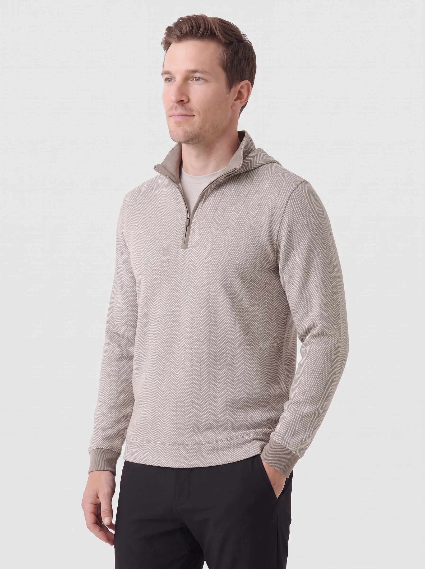 Oatmeal Herringbone Midlayer, men zip tops & midlayers, side view