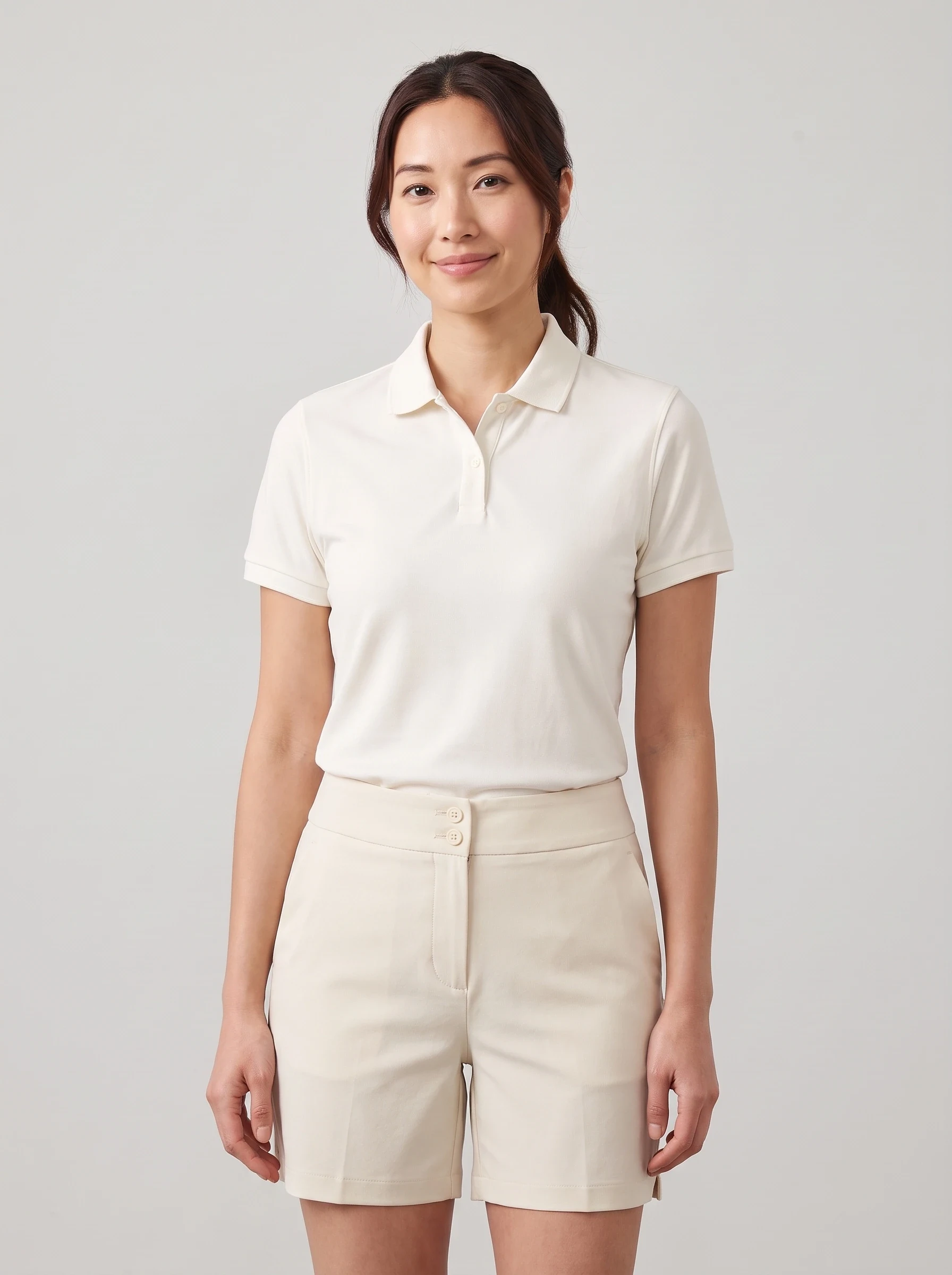 Cream Double Button Golf Short, women shorts, front view