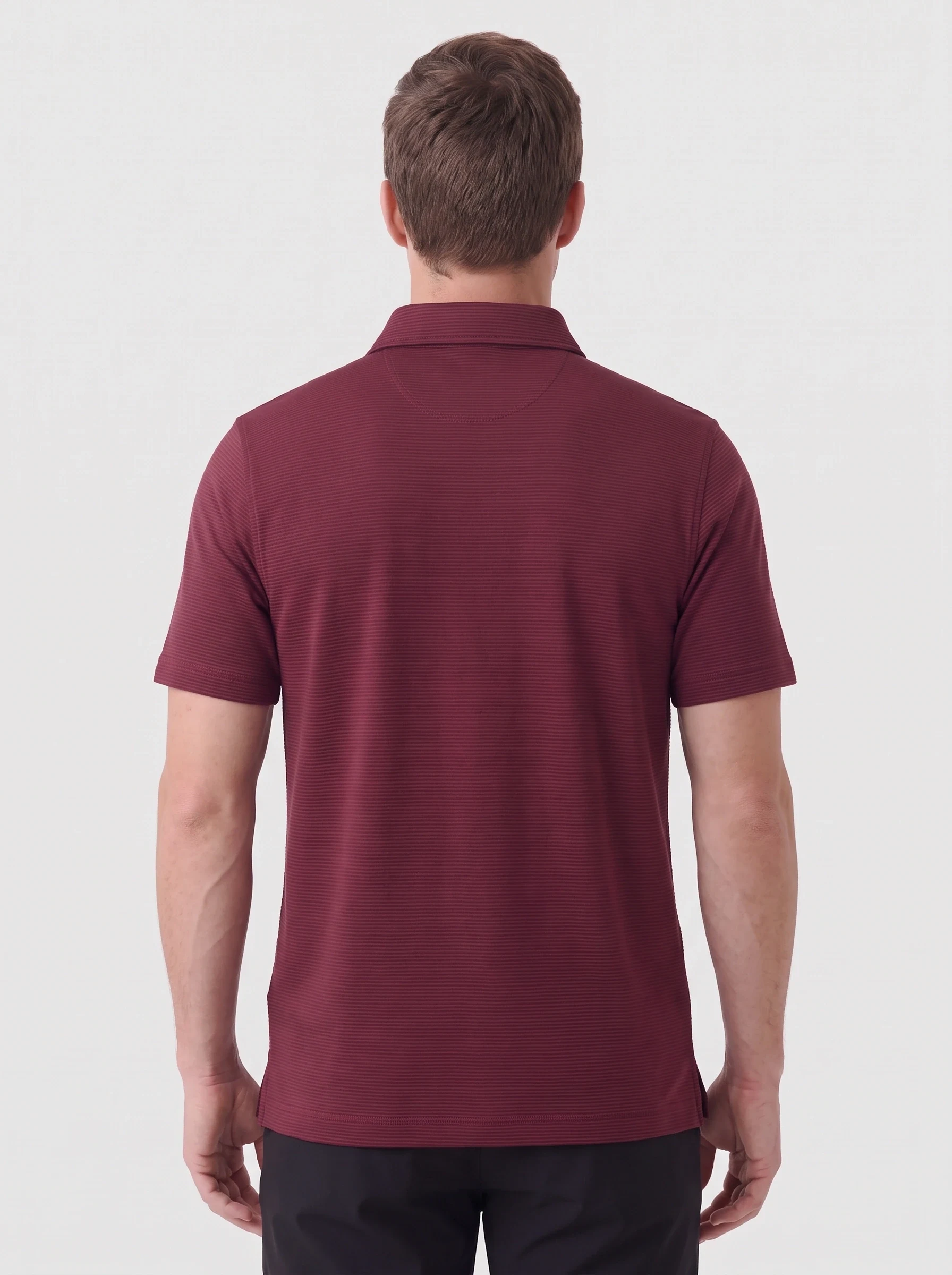 Burgundy Ottoman Stripe Polo, men solid polos, back view