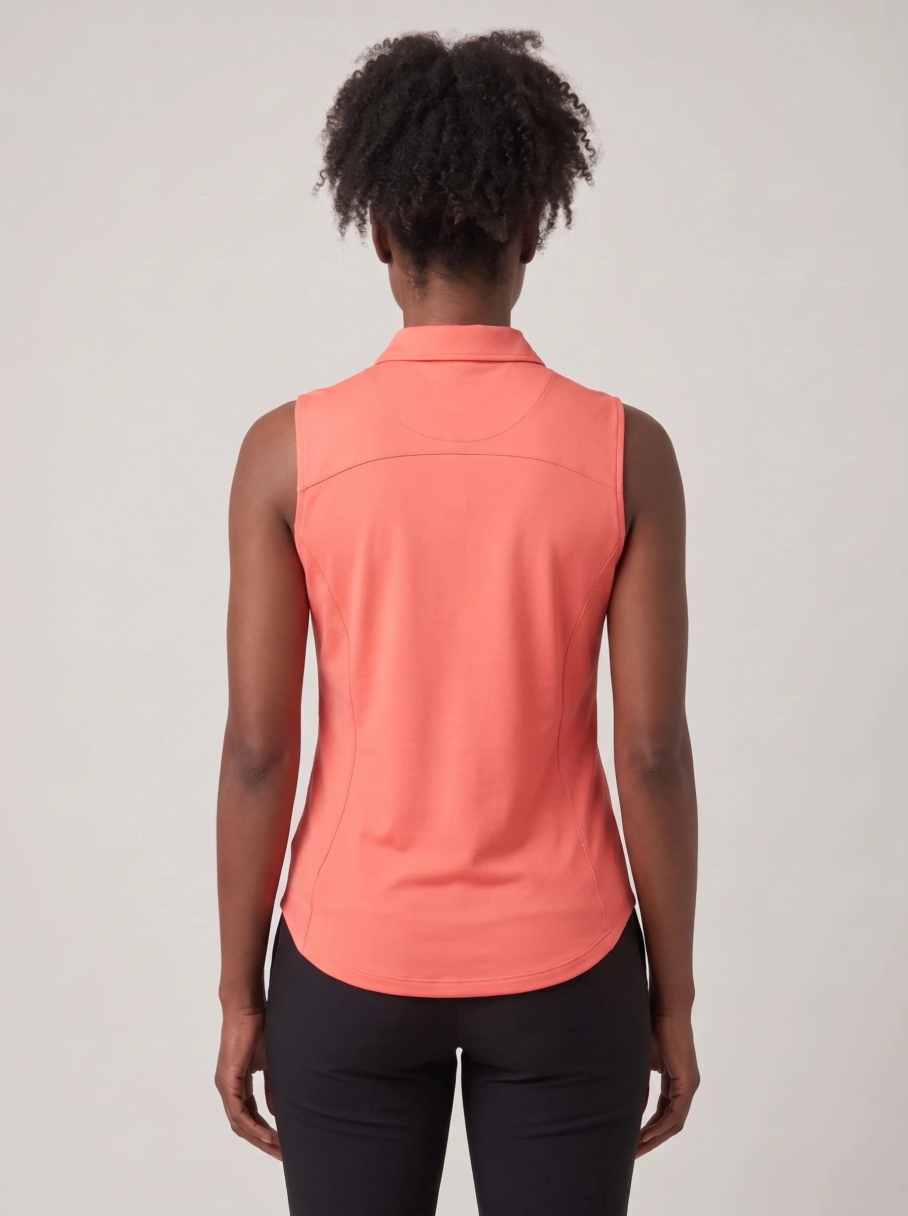 Coral Sleeveless Zip Polo, women solid polos, back view