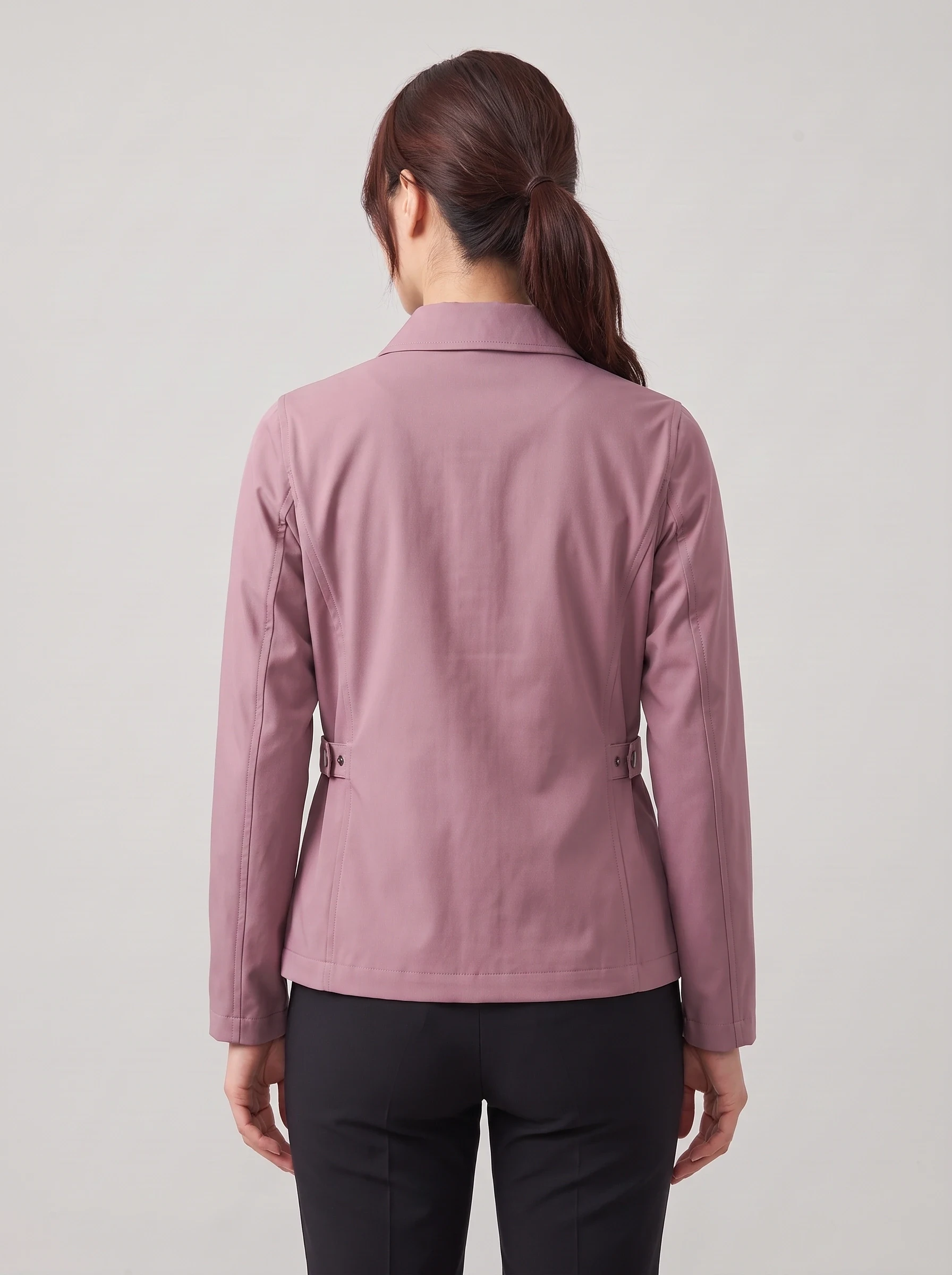 Mauve Belt Tab Golf Jacket, women outerwear, back view
