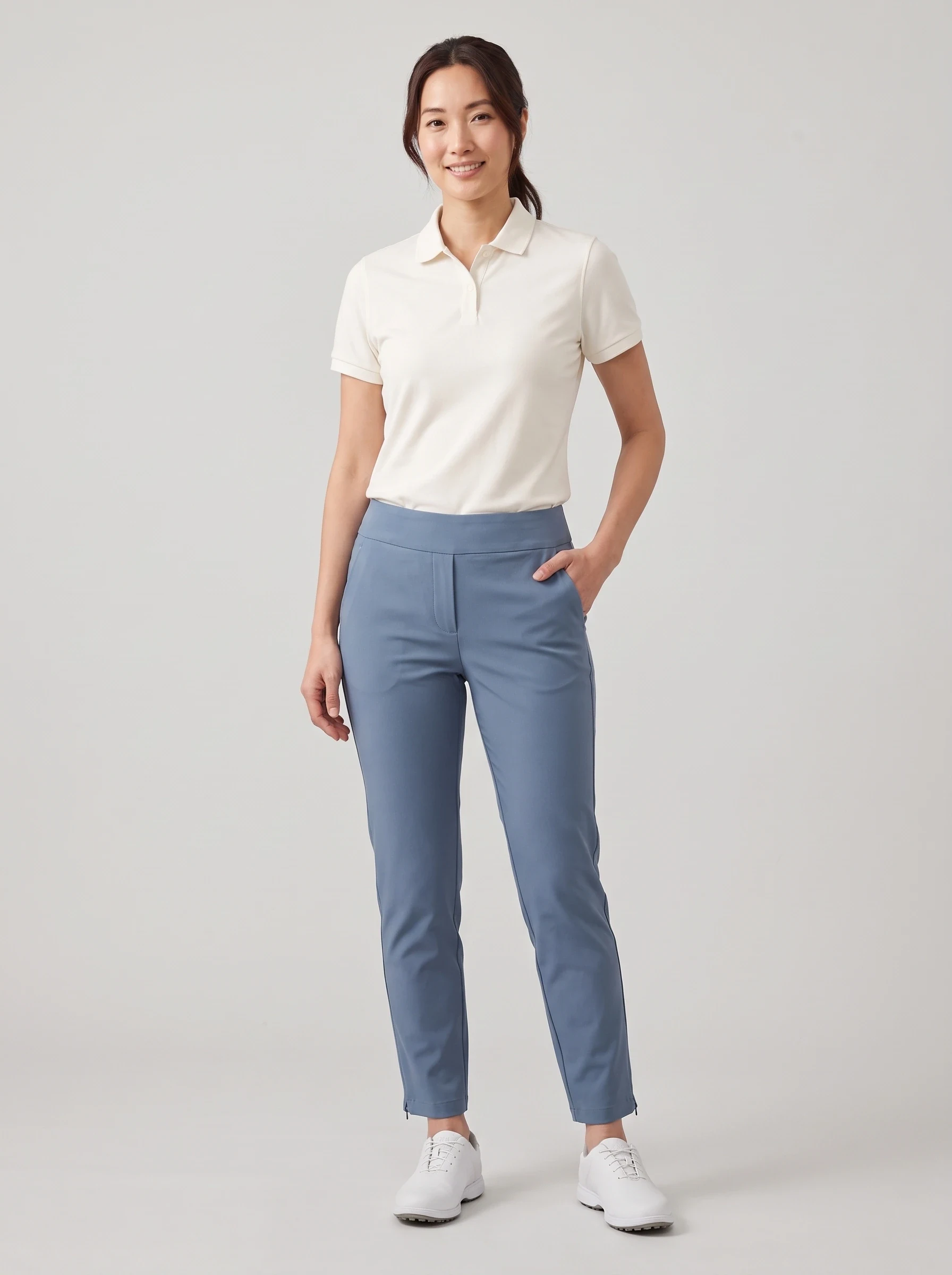 Dusty Blue Zip Hem Ankle Pant, women pants & trousers, front view