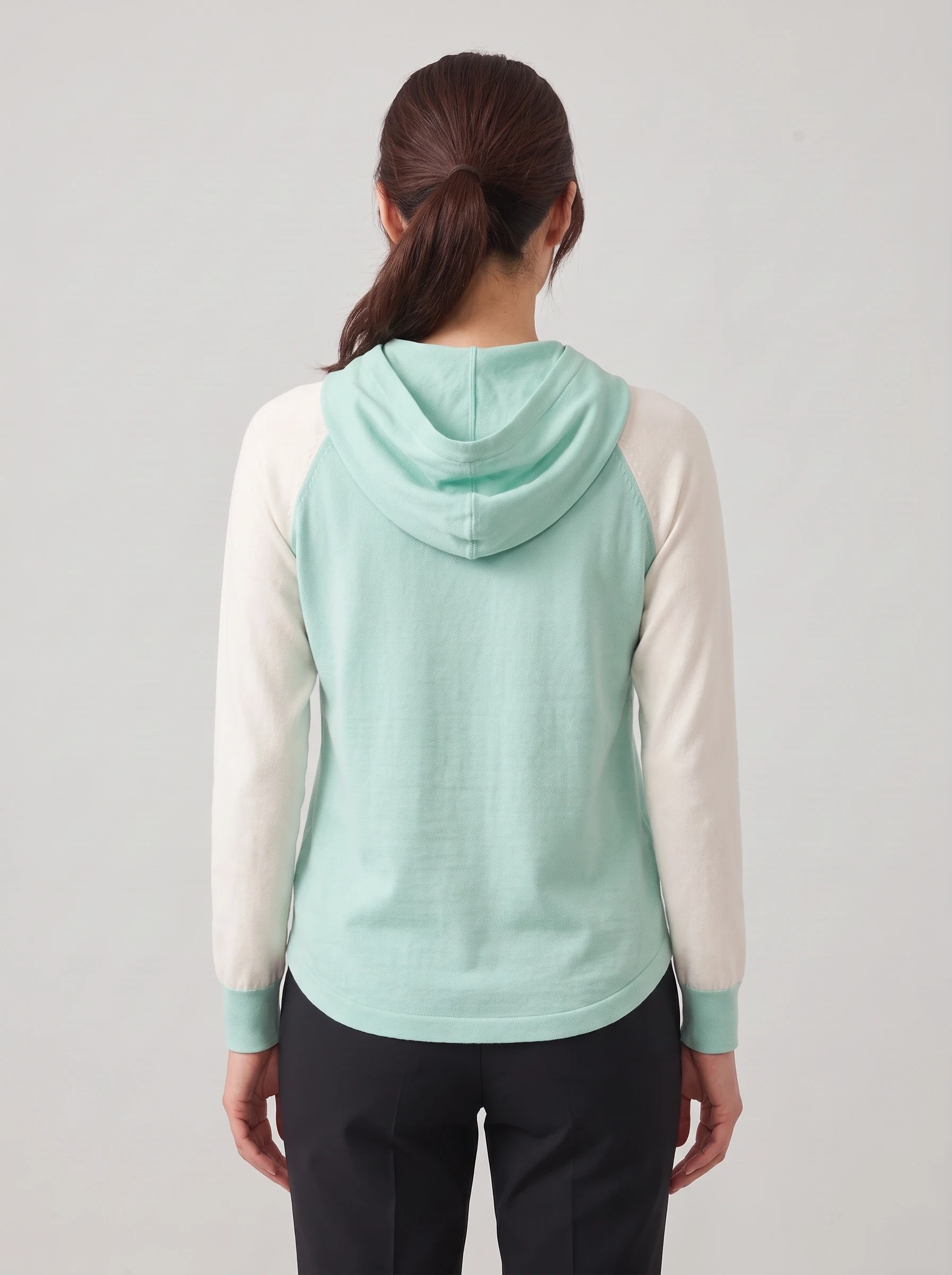 Mint Contrast Sleeve Hoodie, women hoodies, back view