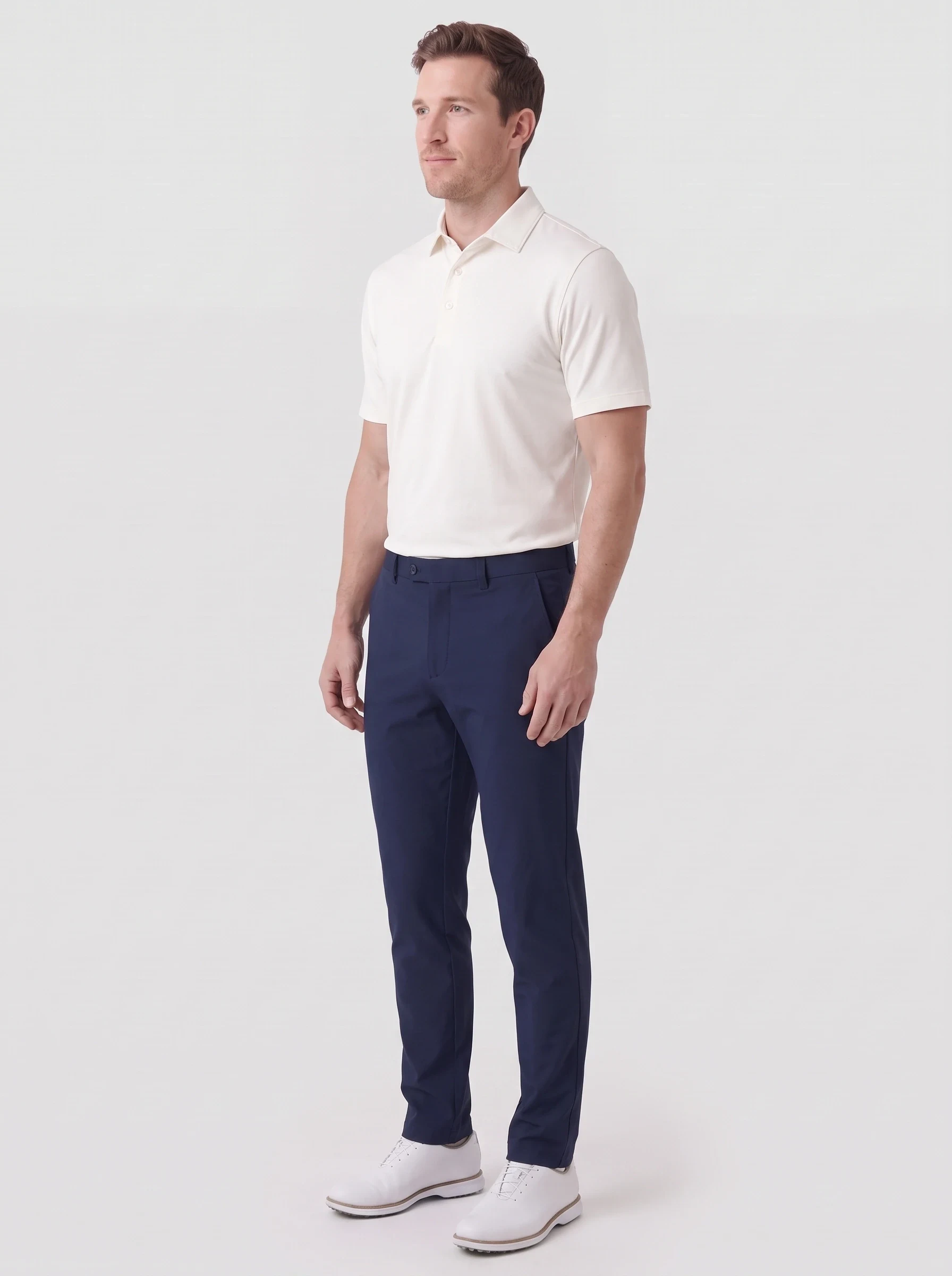 Navy Tapered Tech Trouser, men pants & trousers, side view