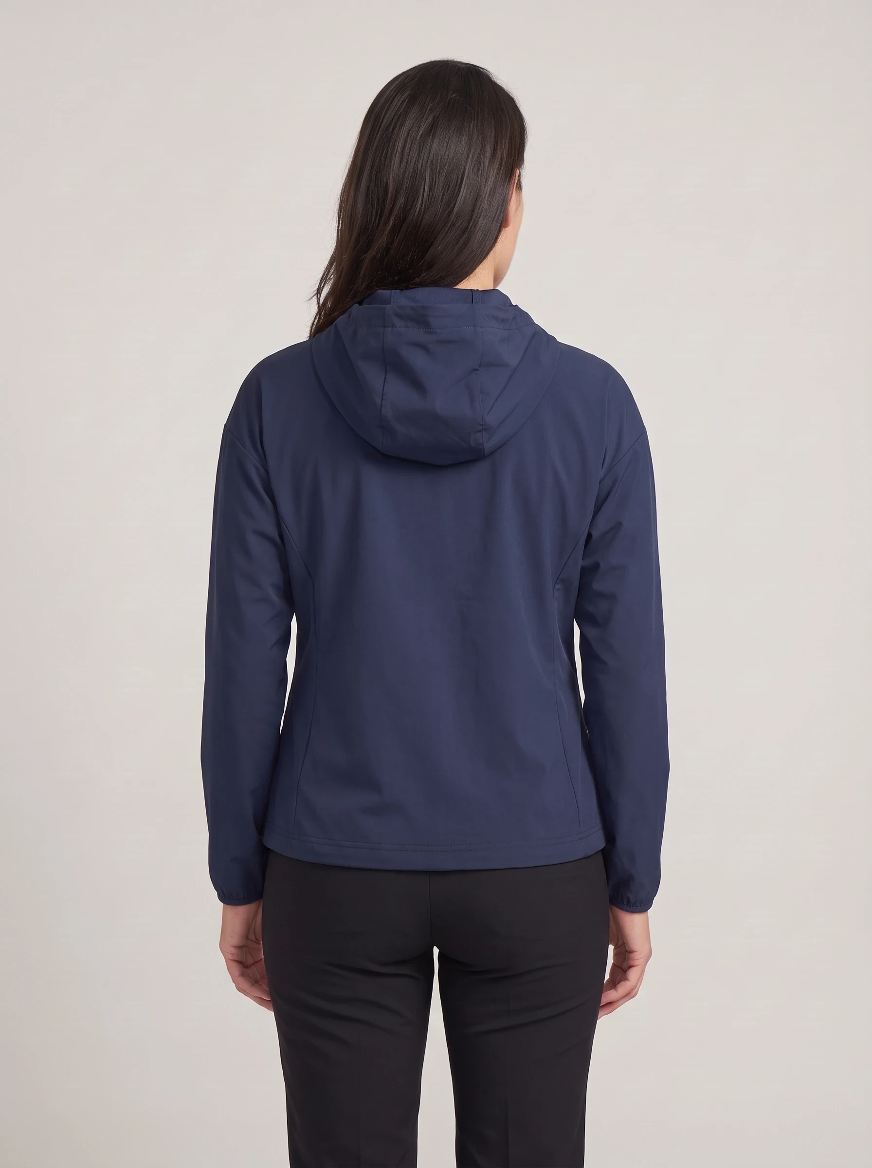 Navy Draw Hem Zip Hoodie, women hoodies, back view