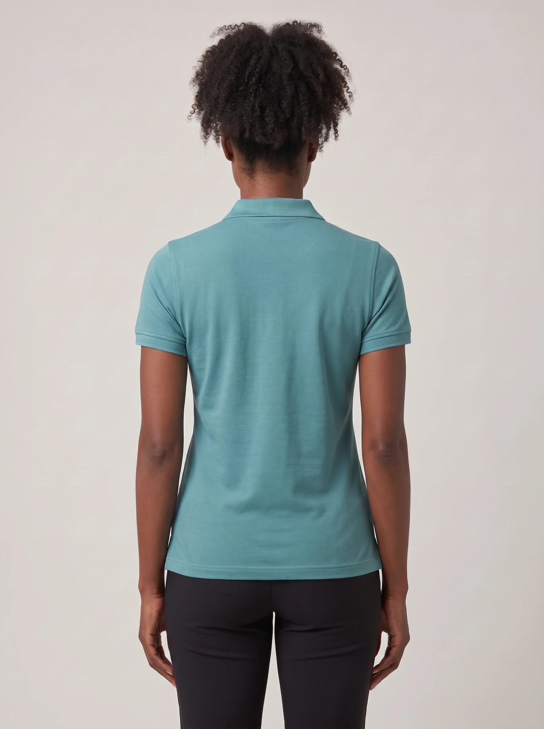 Teal Rib Collar Polo, women solid polos, back view
