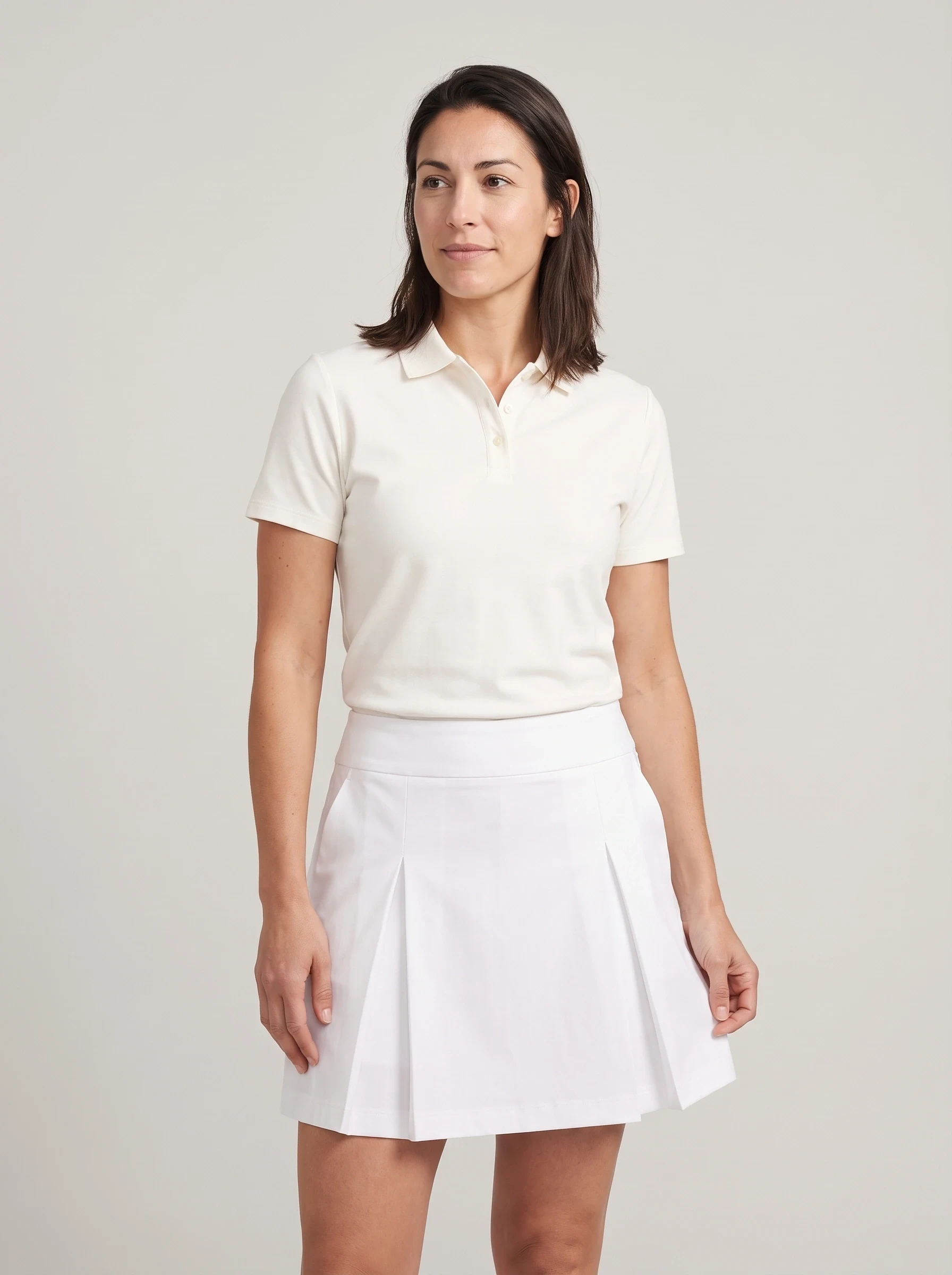White Box Pleat Golf Skirt, women golf dresses & skirts, front view