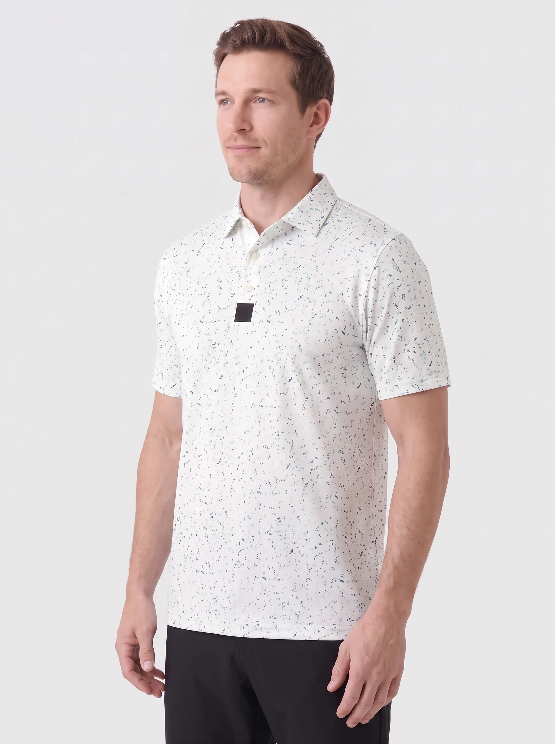 Mint Ink Scatter Print Polo, men printed polos, side view