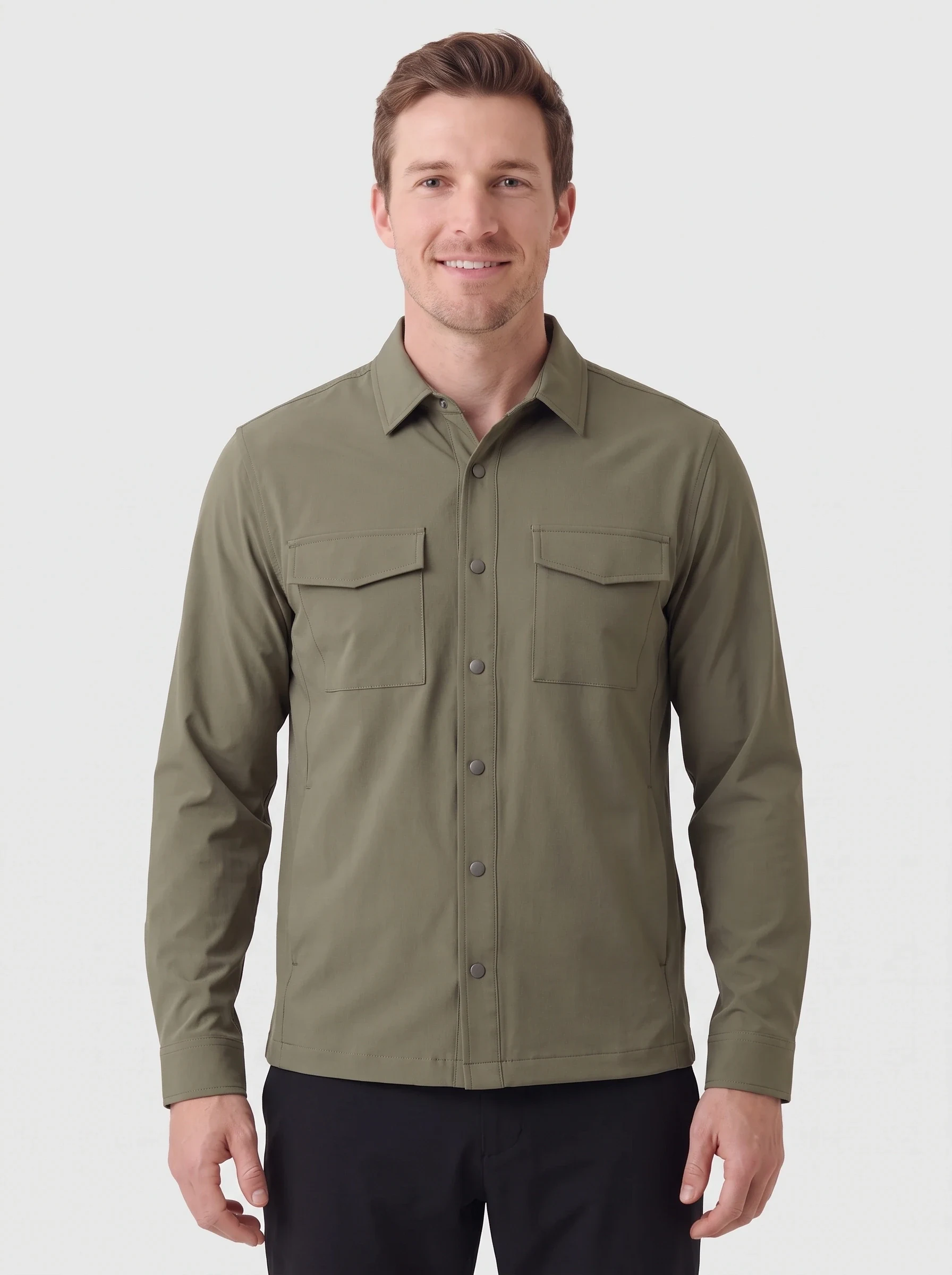Olive Utility Golf Overshirt, men outerwear, front view