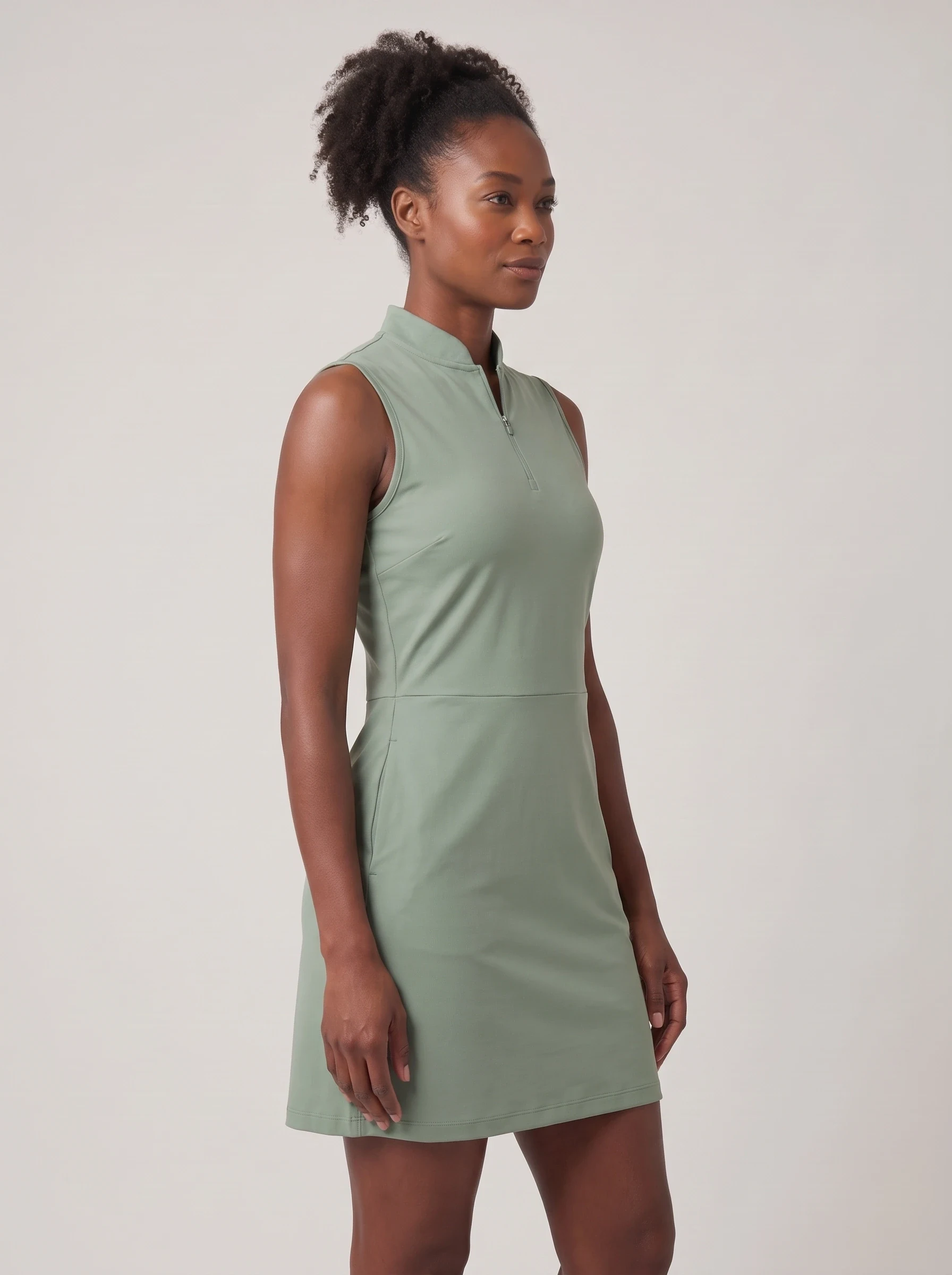 Sage Mock Neck Golf Dress, women golf dresses, side view