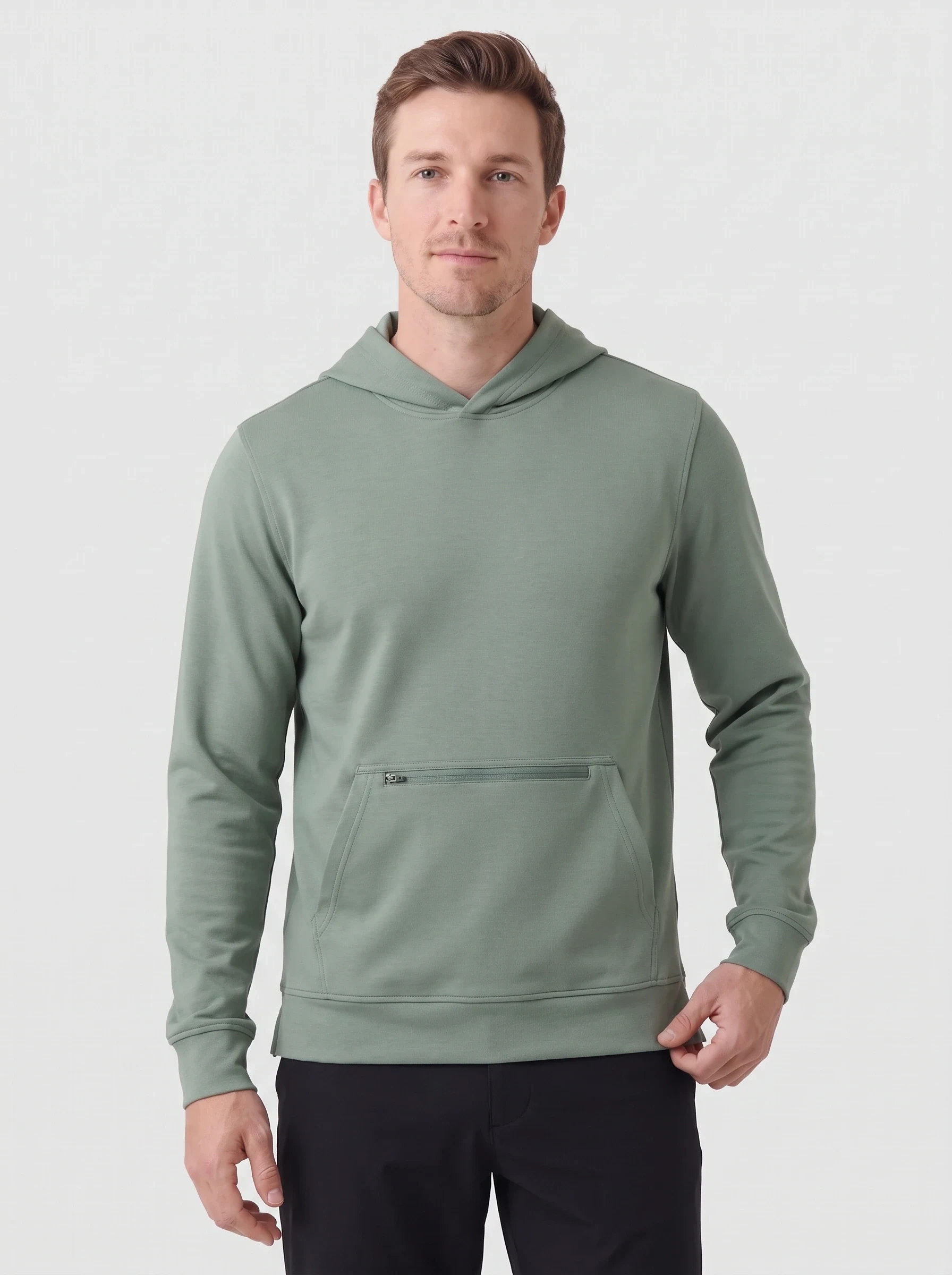 Sage Zip Pocket Pullover Hoodie, men hoodies, front view