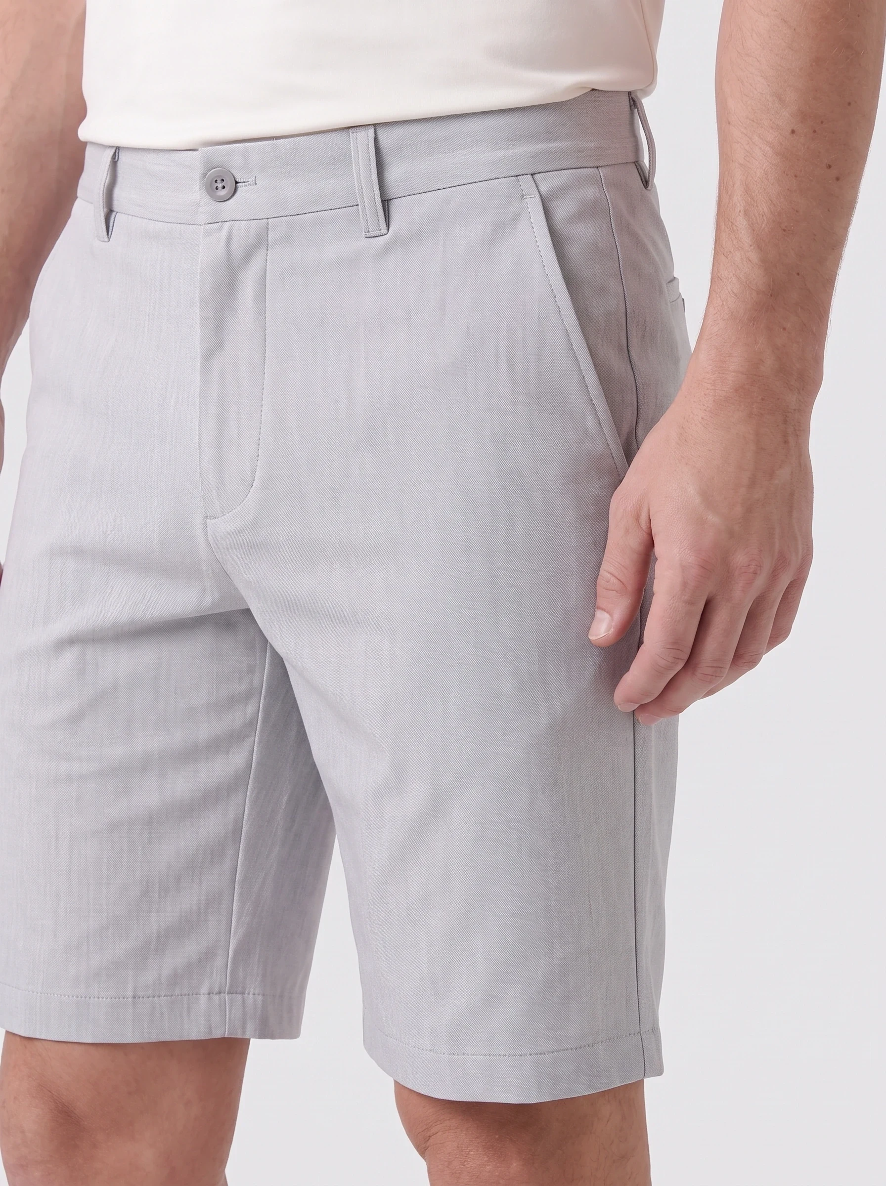 Ice Grey Bermuda Golf Short, men shorts, Knee-length hem and angled pocket detail