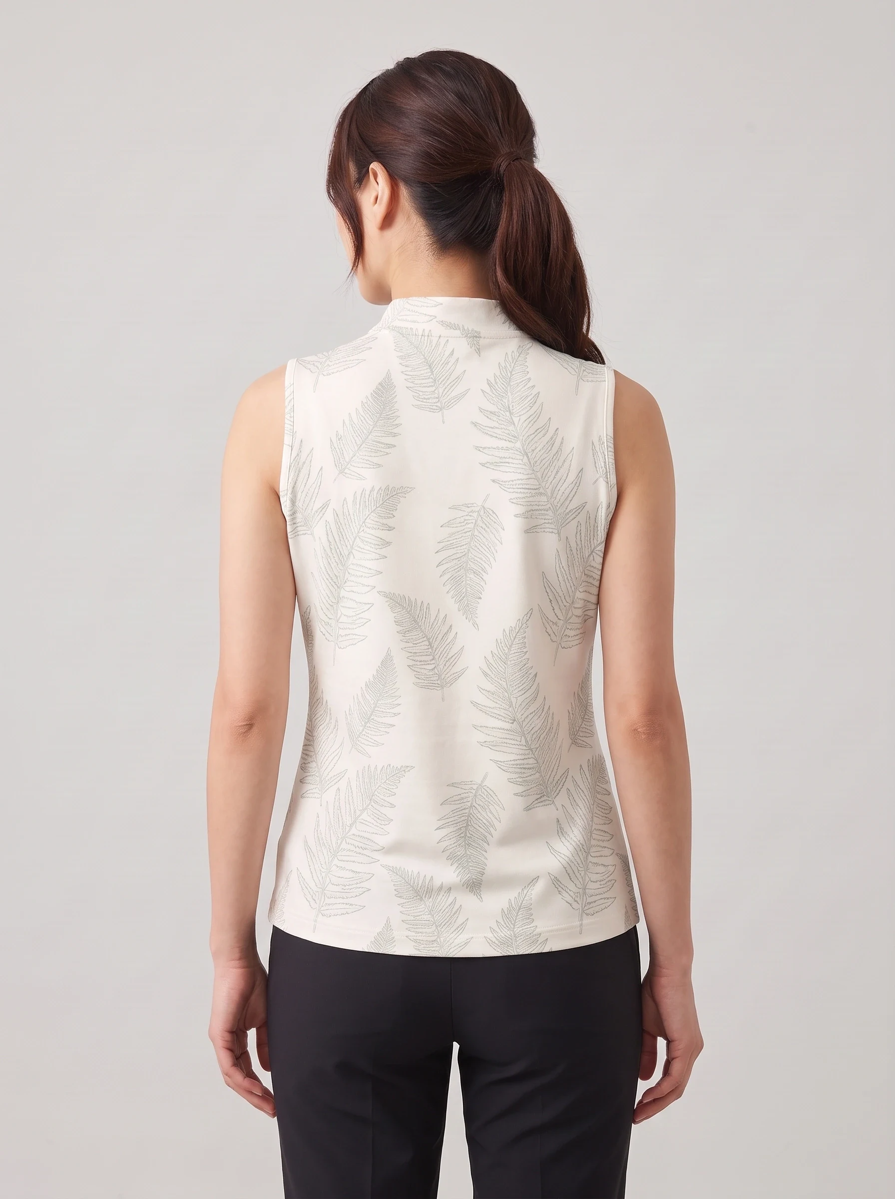 Ivory Fern Sketch Sleeveless Polo, women printed polos, back view