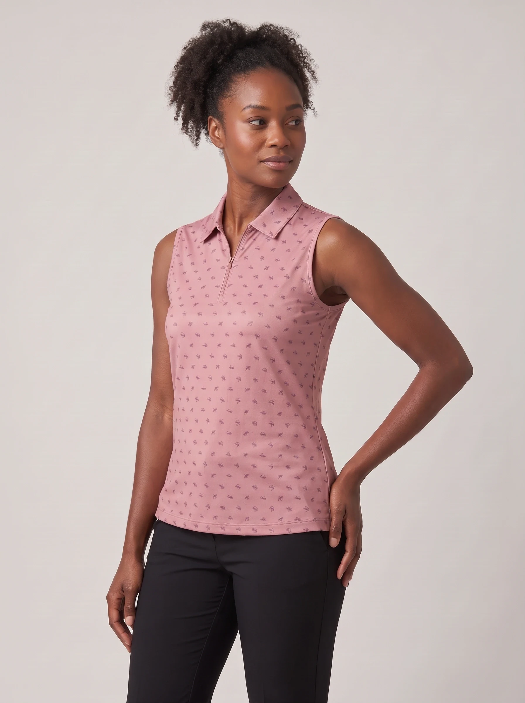 Rose Micro Palm Polo, women printed polos, side view