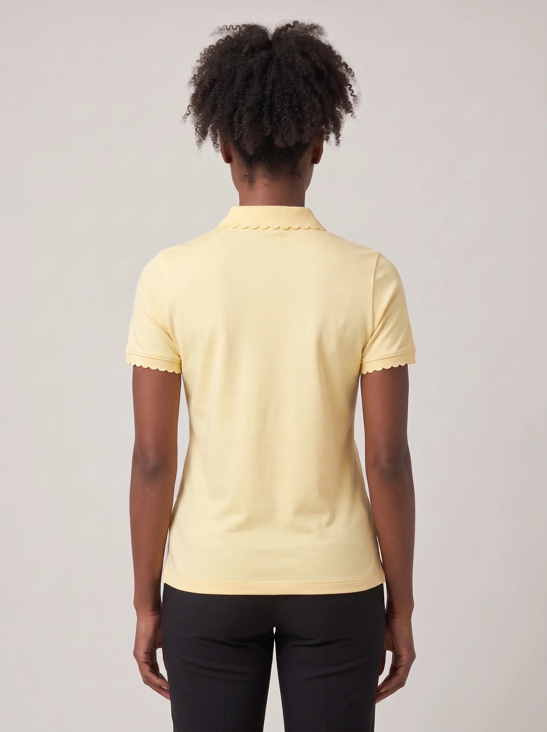Butter Yellow Scallop Collar Polo, women solid polos, back view