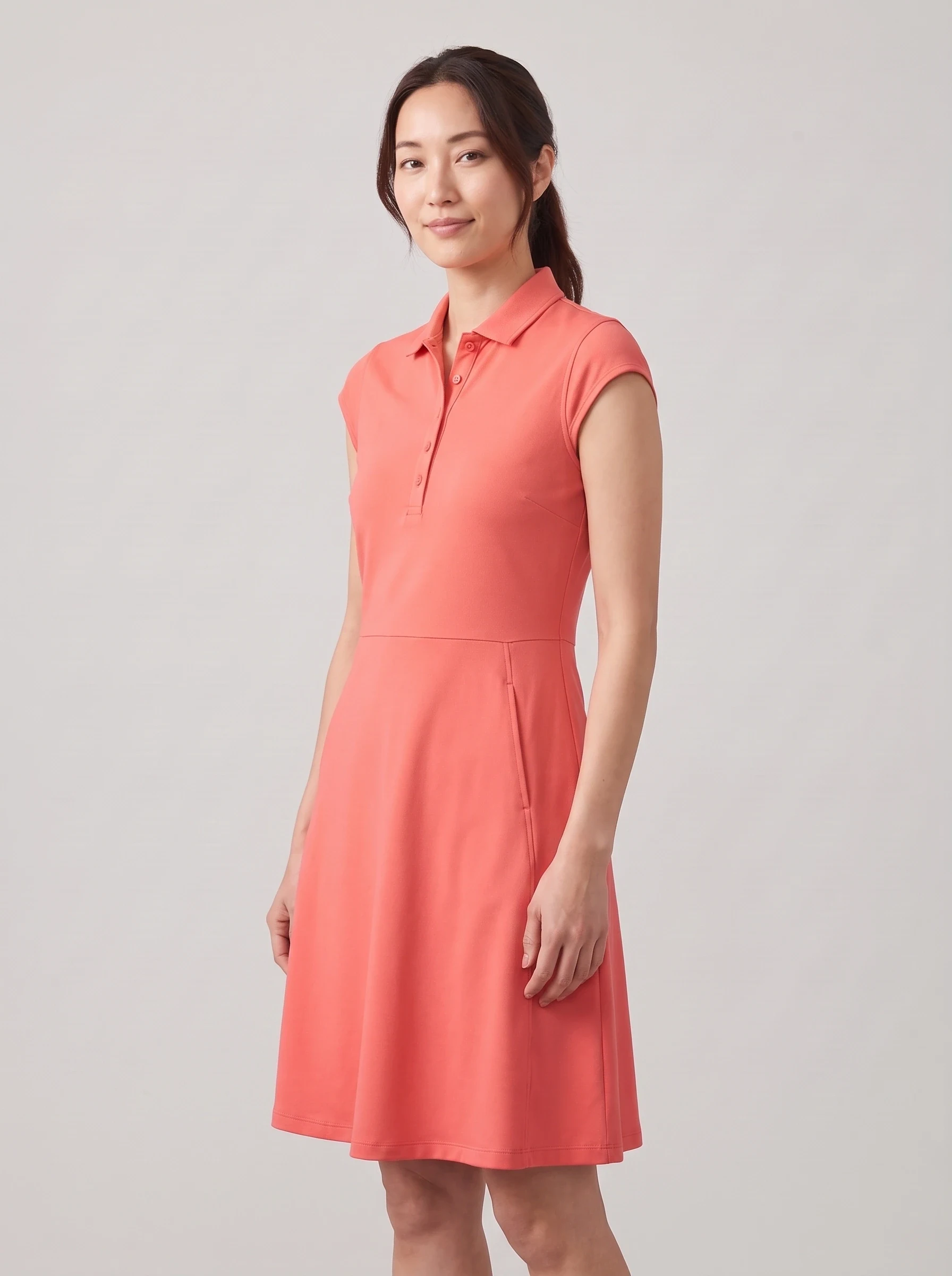Coral Cap Sleeve Golf Dress, women golf dresses, side view