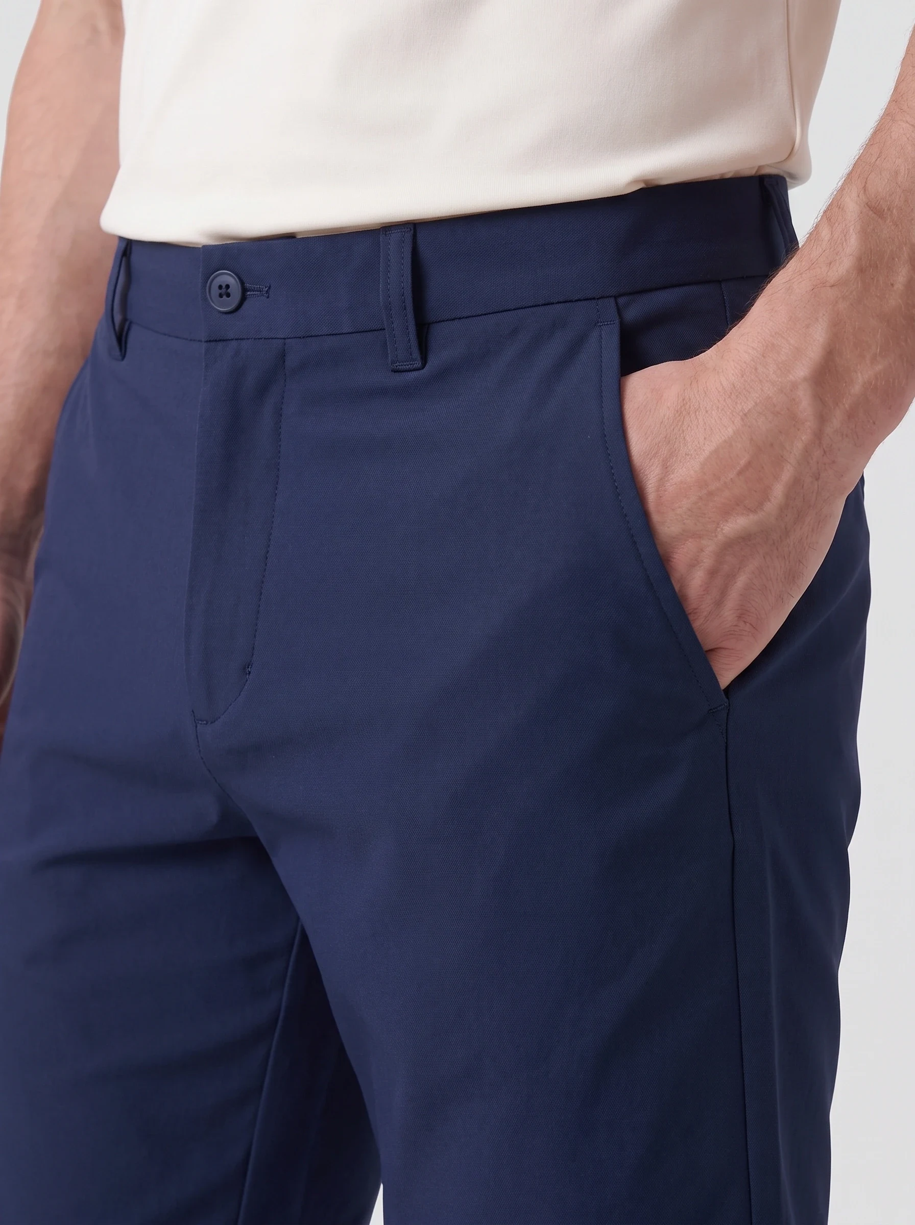 Navy Flat Front Golf Short, men shorts, Fly waistband and pocket opening detail