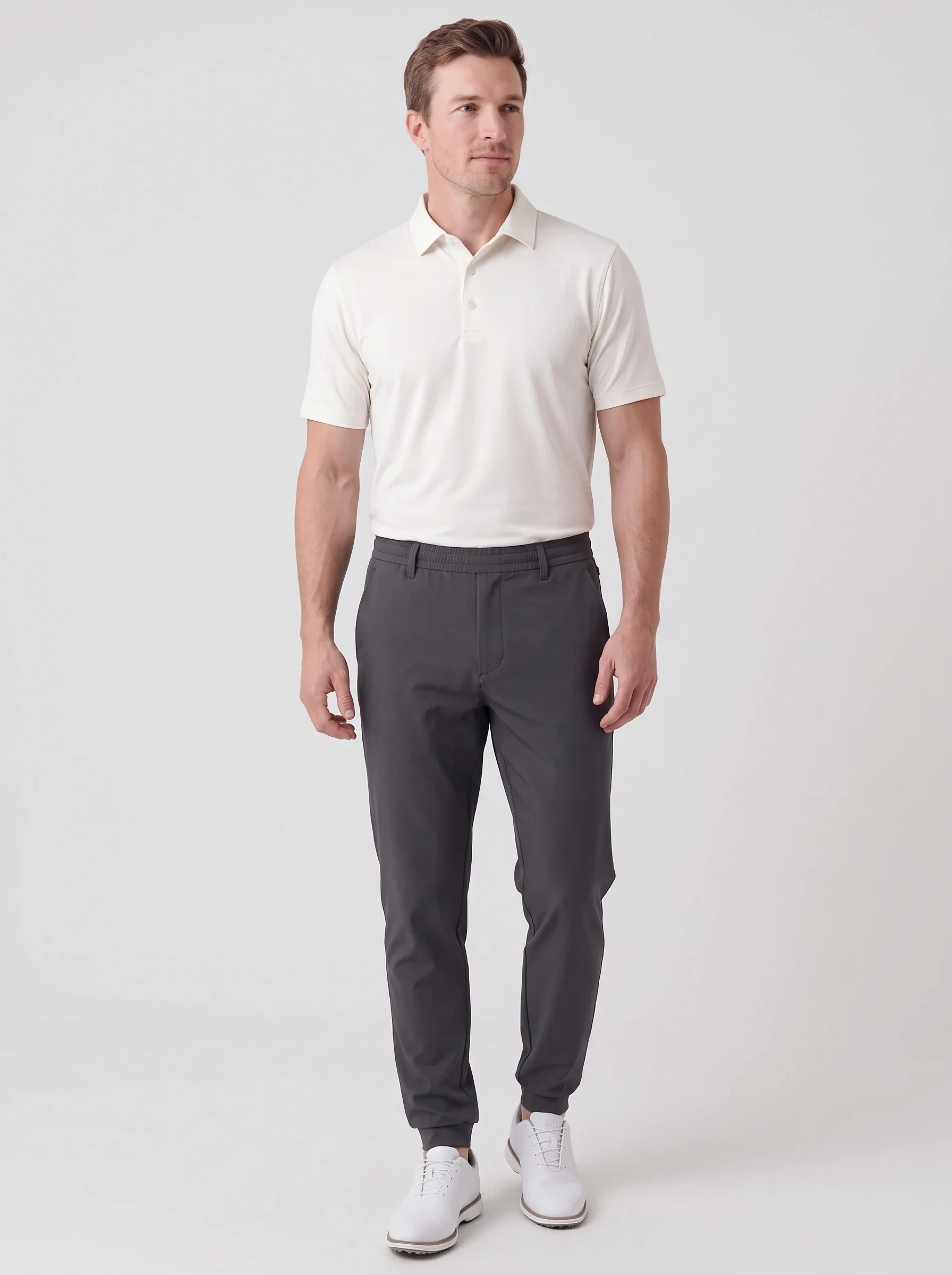 Charcoal Cuffed Golf Jogger, men pants & trousers, front view