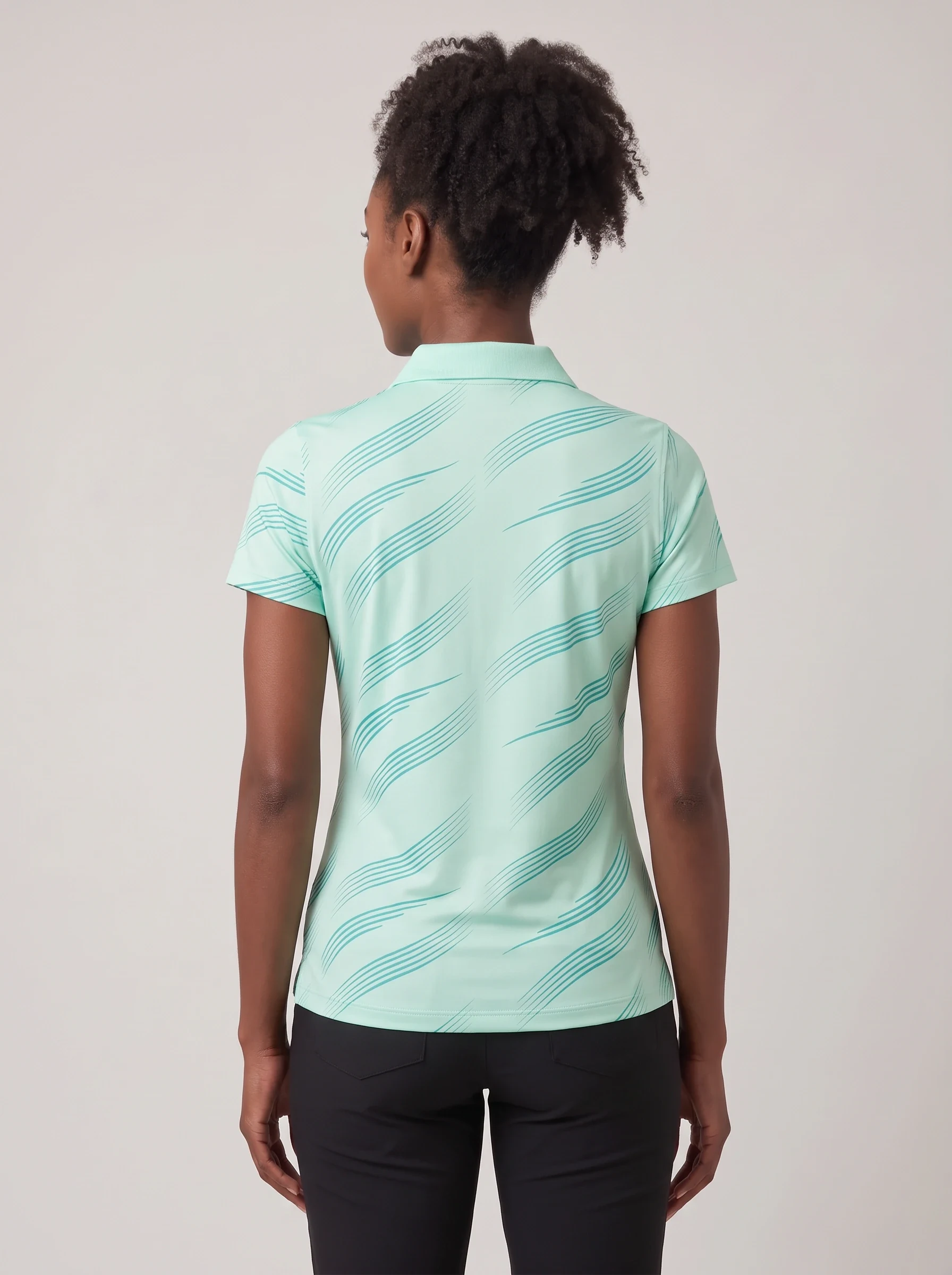 Mint Wave Zip Polo, women printed polos, back view