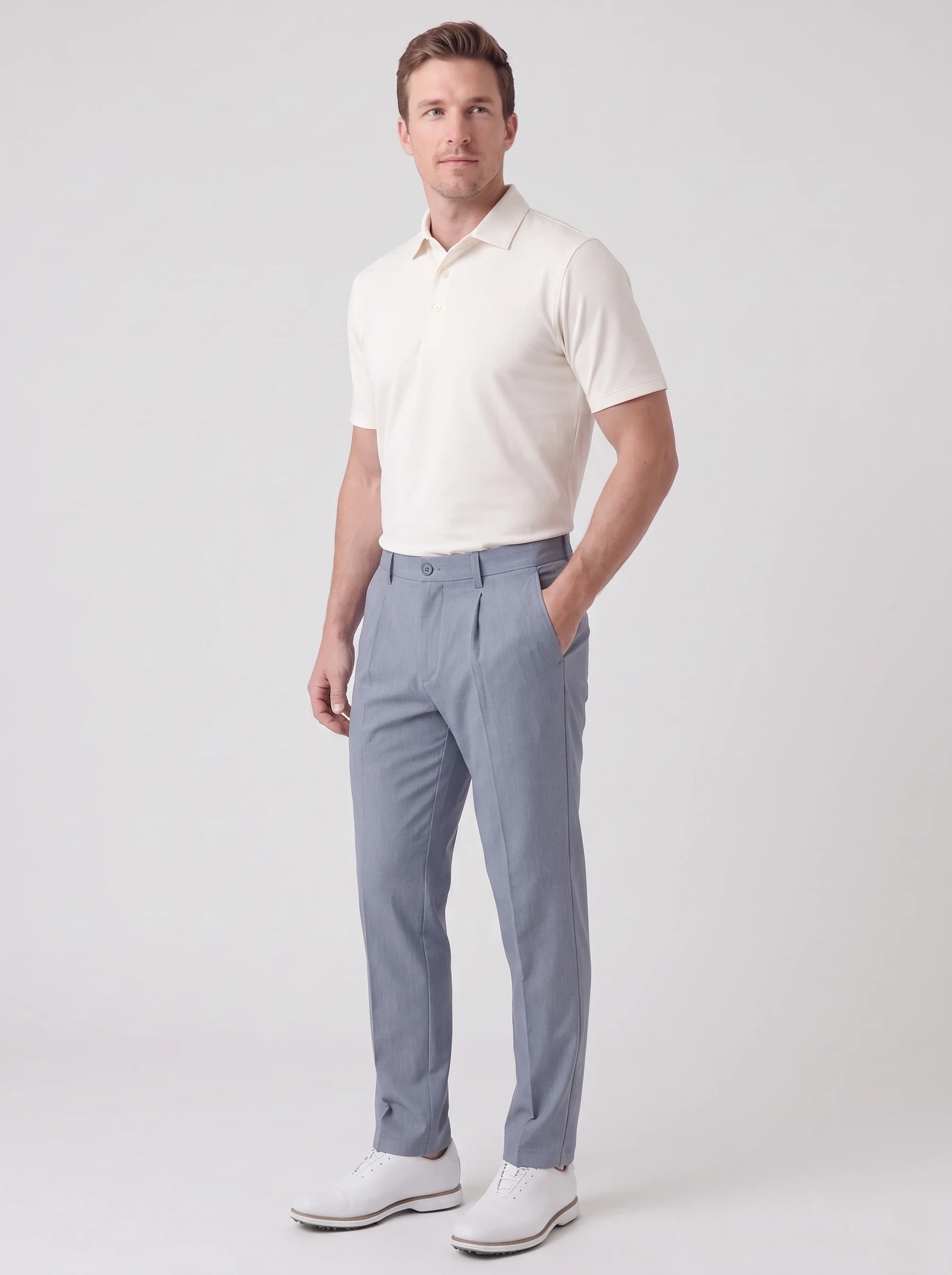 Blue Grey Double Pleat Trouser, men pants & trousers, side view