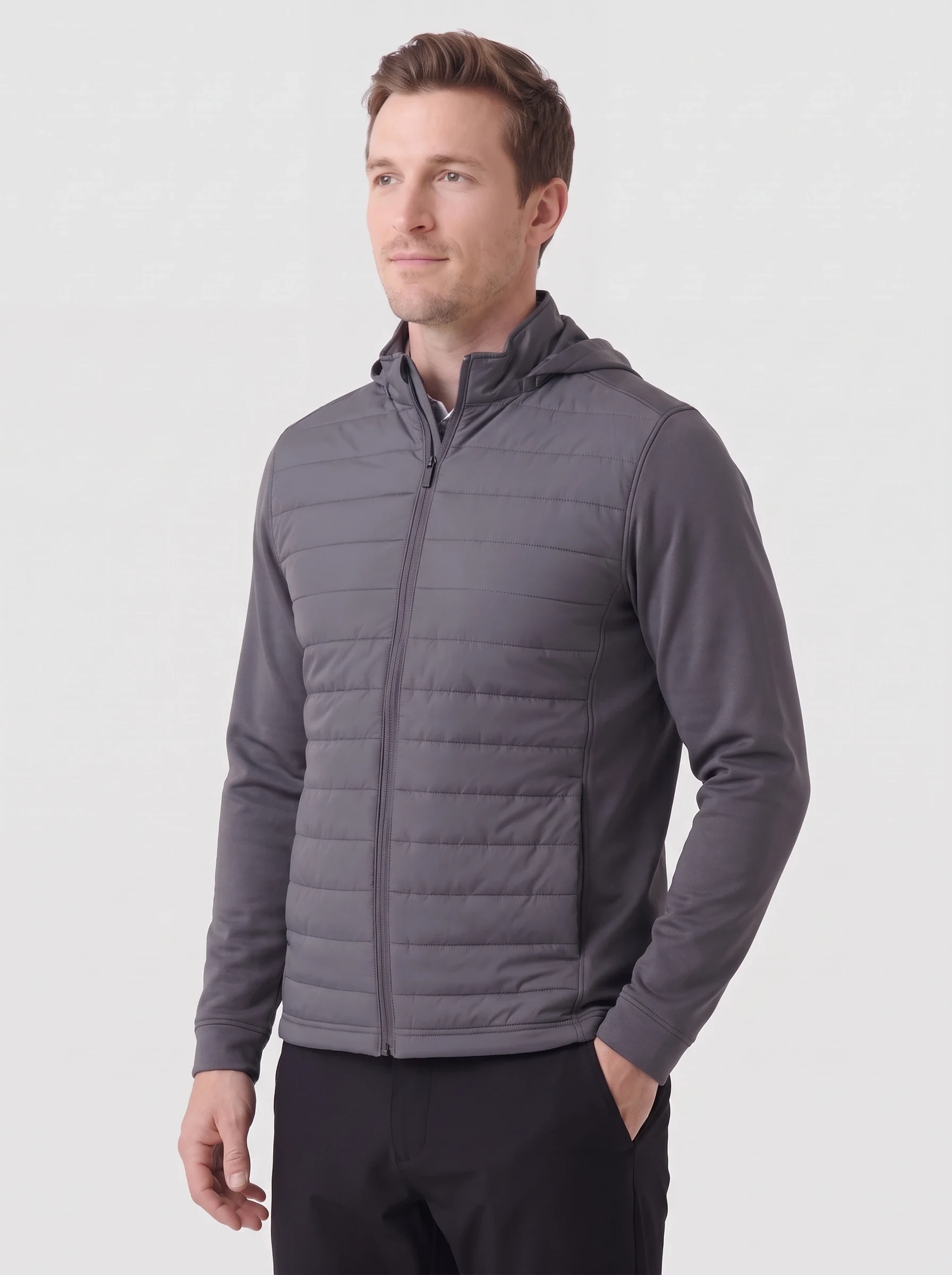 Charcoal Quilted Hybrid Jacket, men outerwear, side view