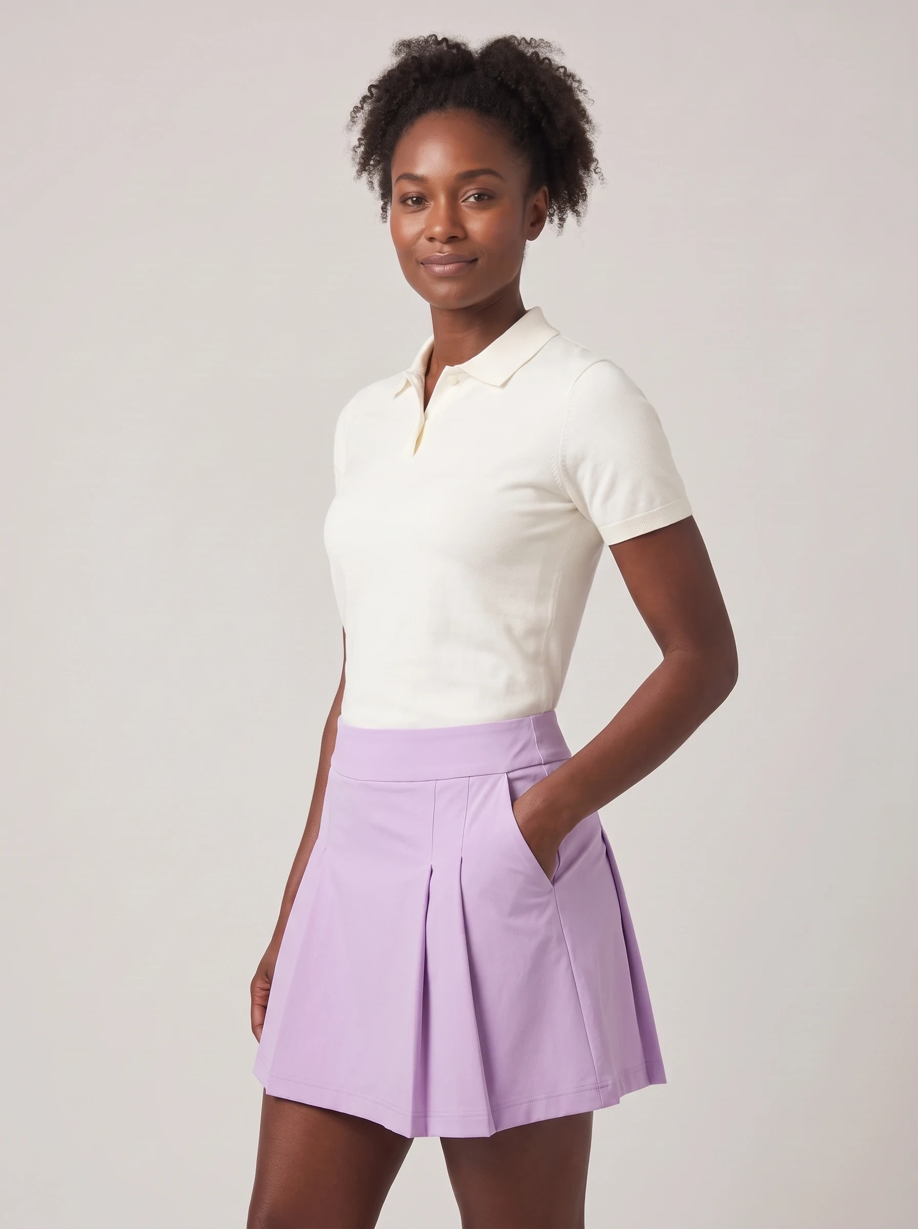 Lilac Pleated Golf Skort, women golf dresses and skirts, side view