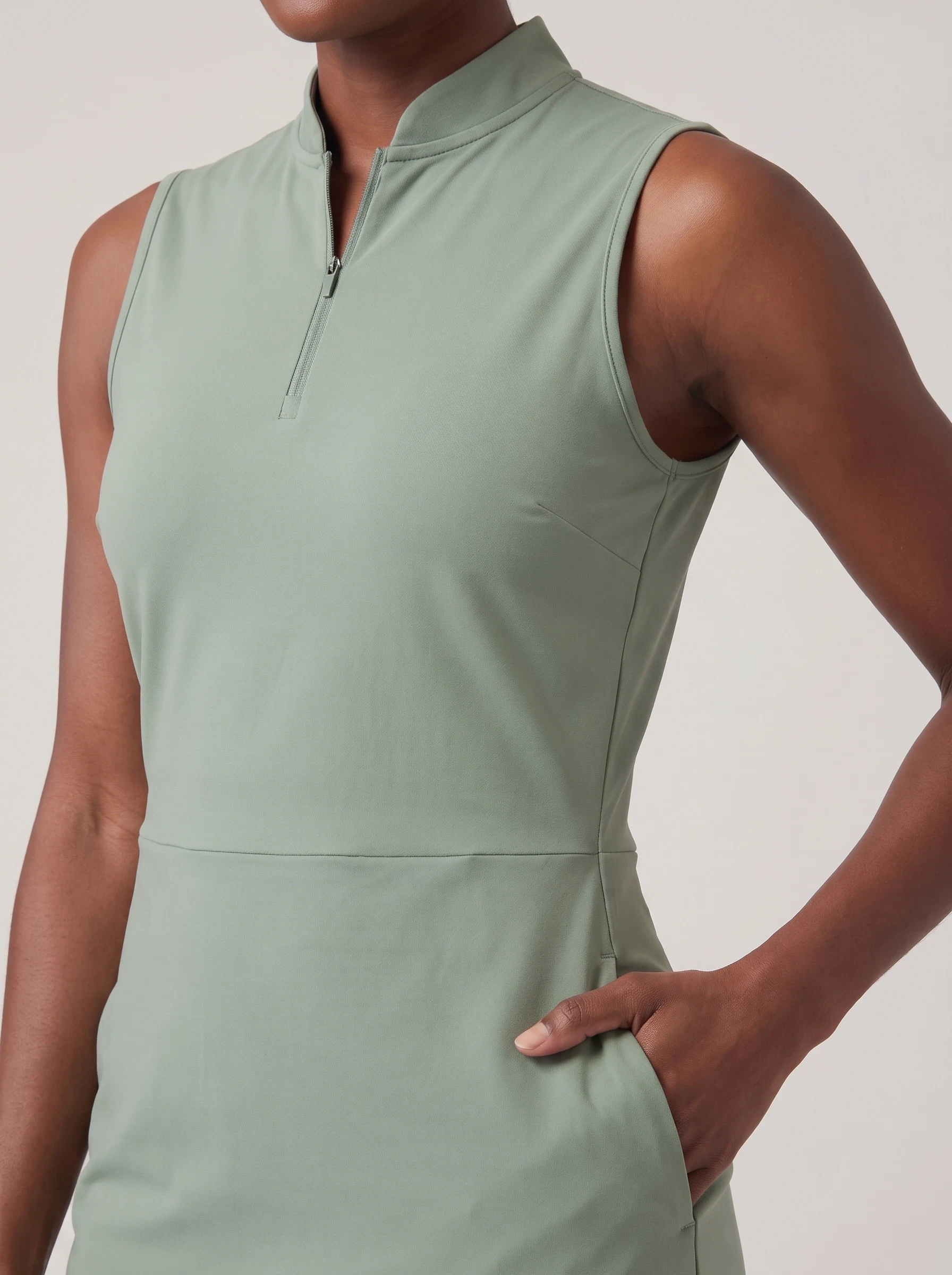 Sage Mock Neck Golf Dress, women golf dresses, Mock collar and side pocket detail