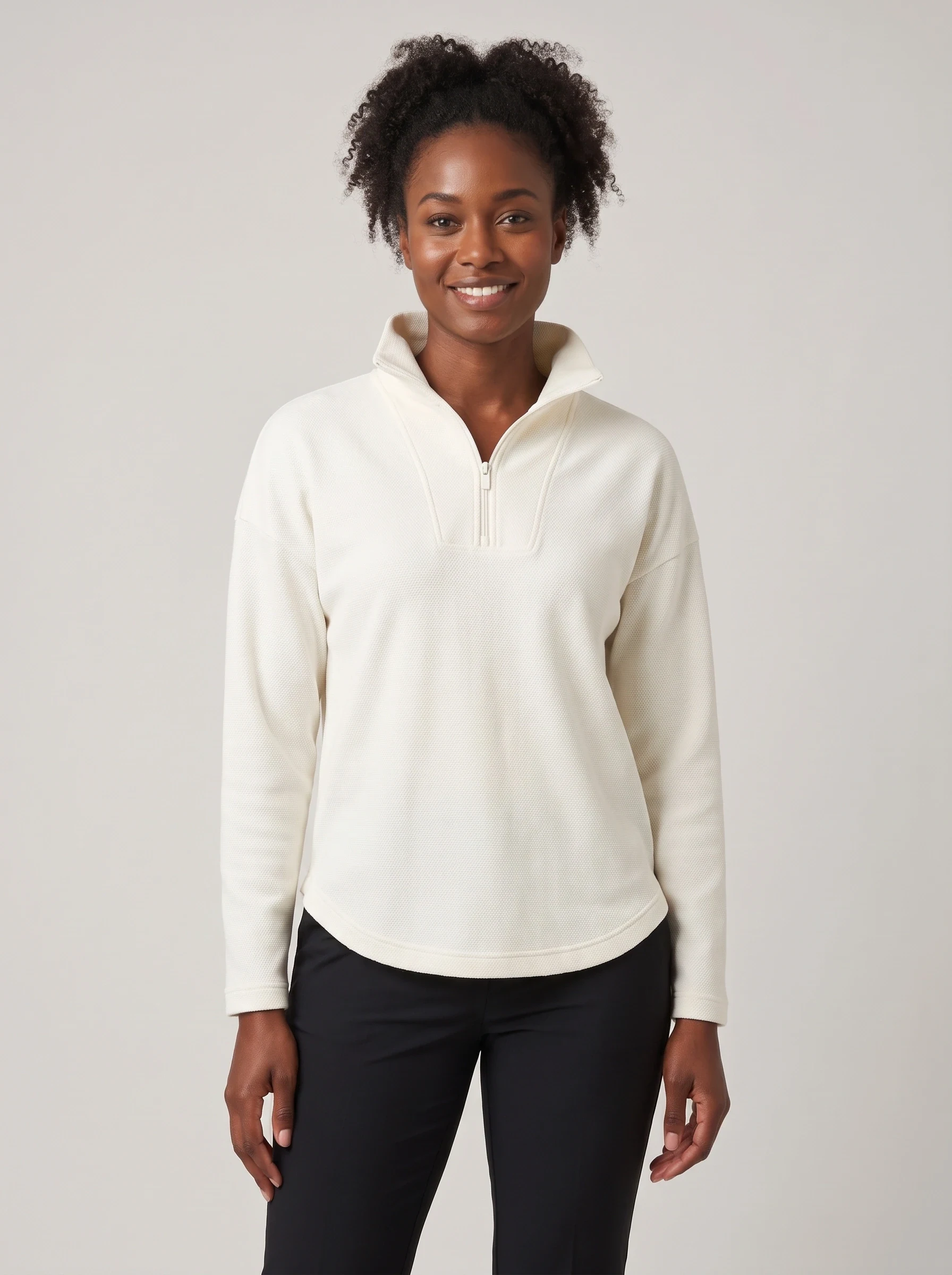 Ivory Funnel Neck Midlayer, women zip tops & midlayers, front view