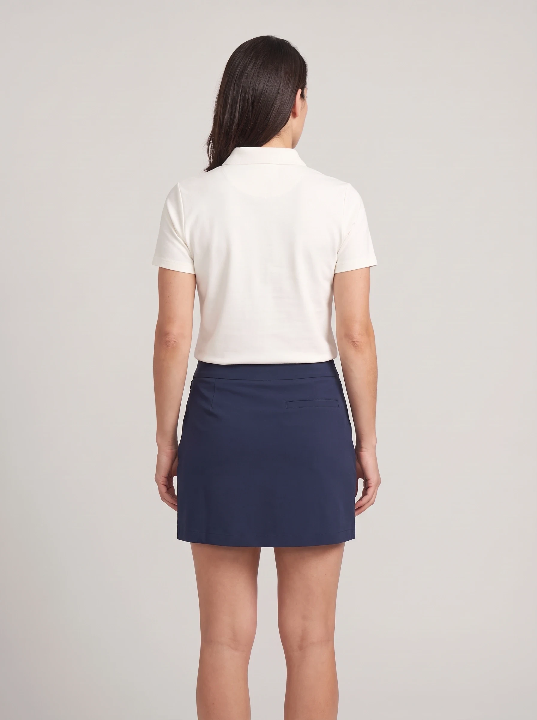 Navy Wrap Front Golf Skort, women golf dresses and skirts, back view