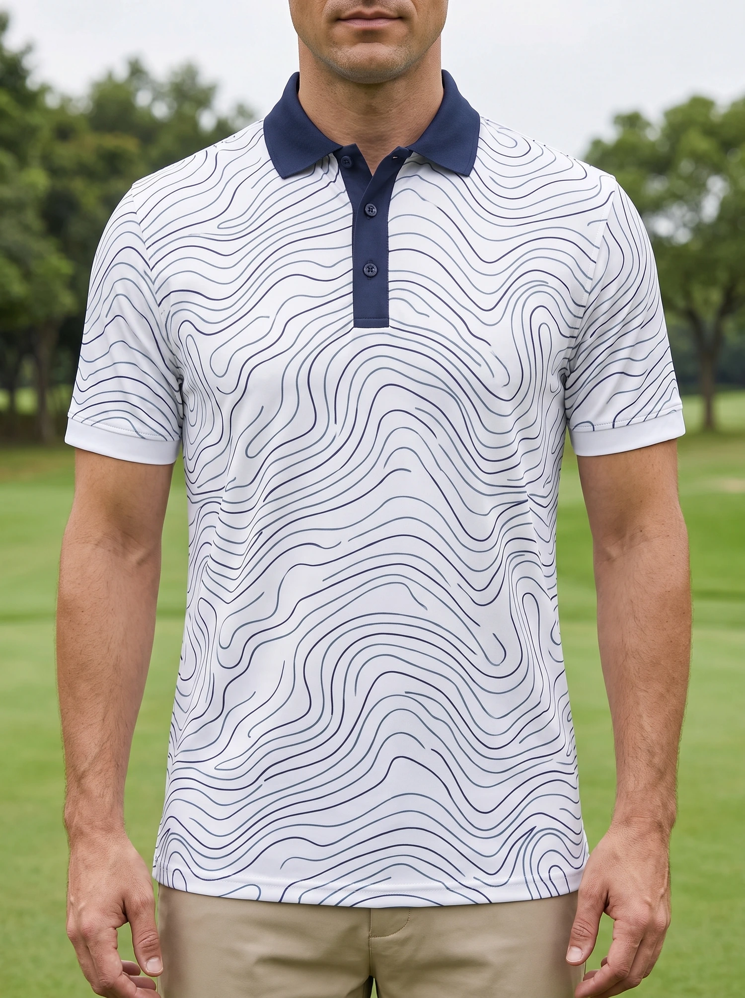 Contour Print Polo — outdoor worn reference